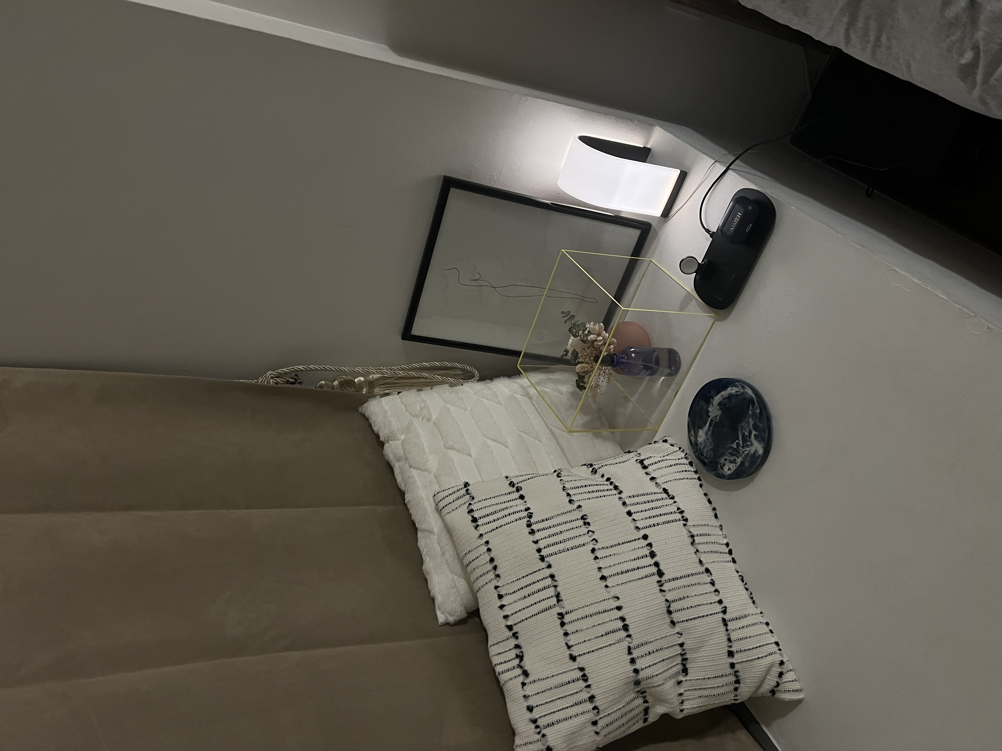 Bright & Sunny Cosy Corner - modern living room corner, cozy seating area, minimalist decor, soft beige sofa, white textured