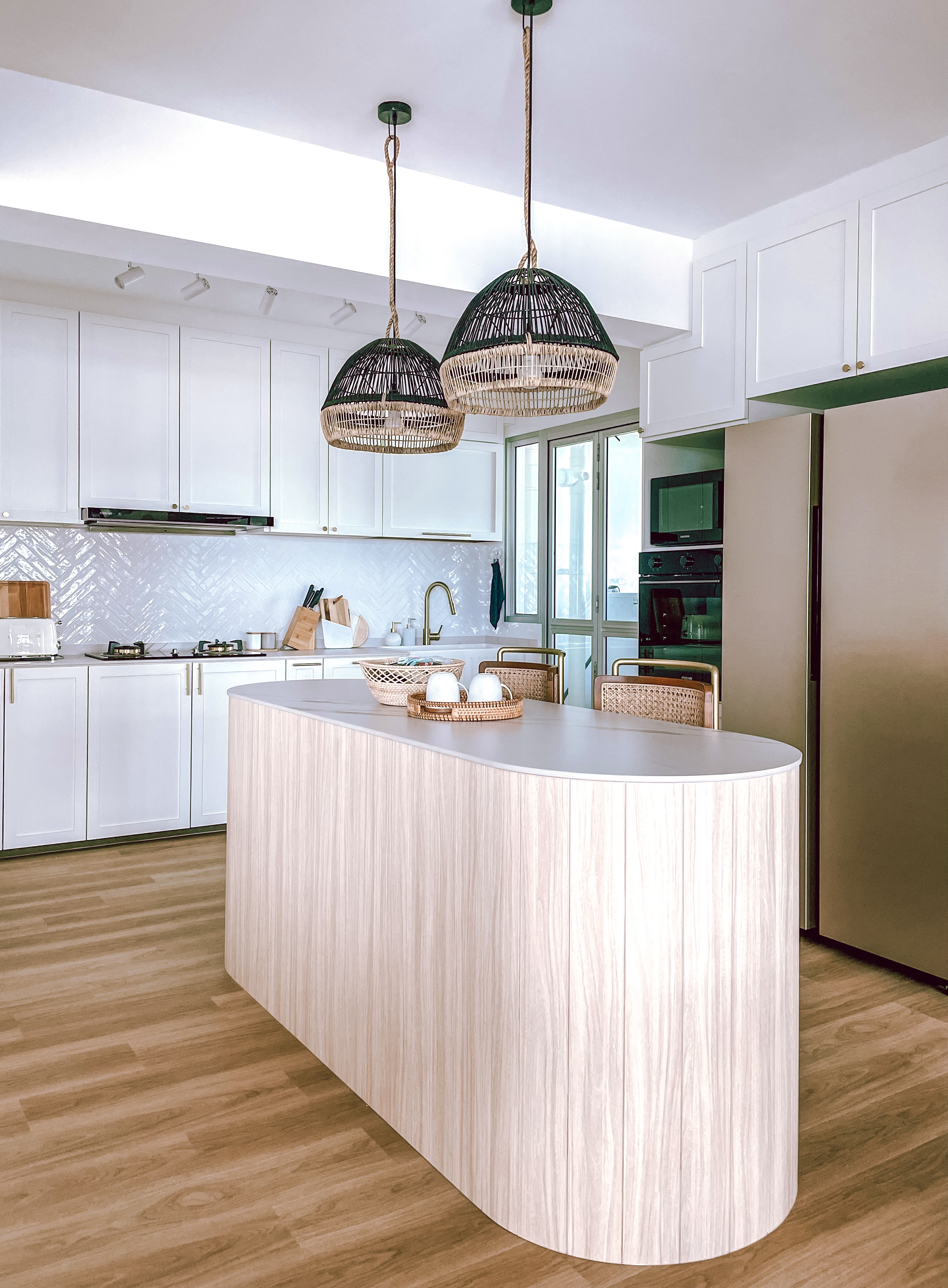 Our Open Concept Scandinavian Kitchen Heaven! - White kitchen with modern design, light wood countertops, sleek appliances