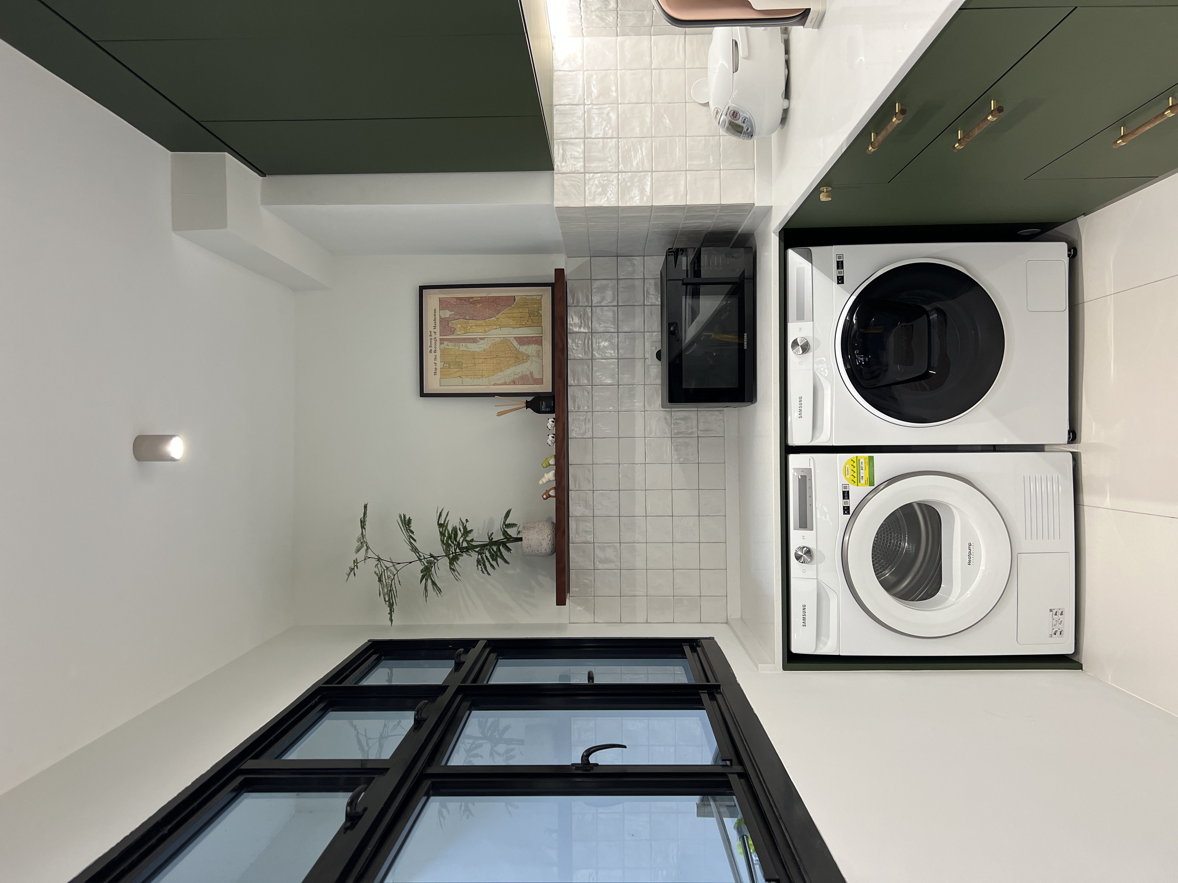 Cooking up a storm with an open-concept kitchen  - modern kitchen, compact space, laundry room, white appliances, Samsung