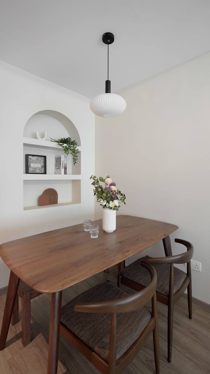Warm & Cosy Japandi Home For Less Than 45K In Punggol - Wooden dining table, minimalist decor, modern style, white walls