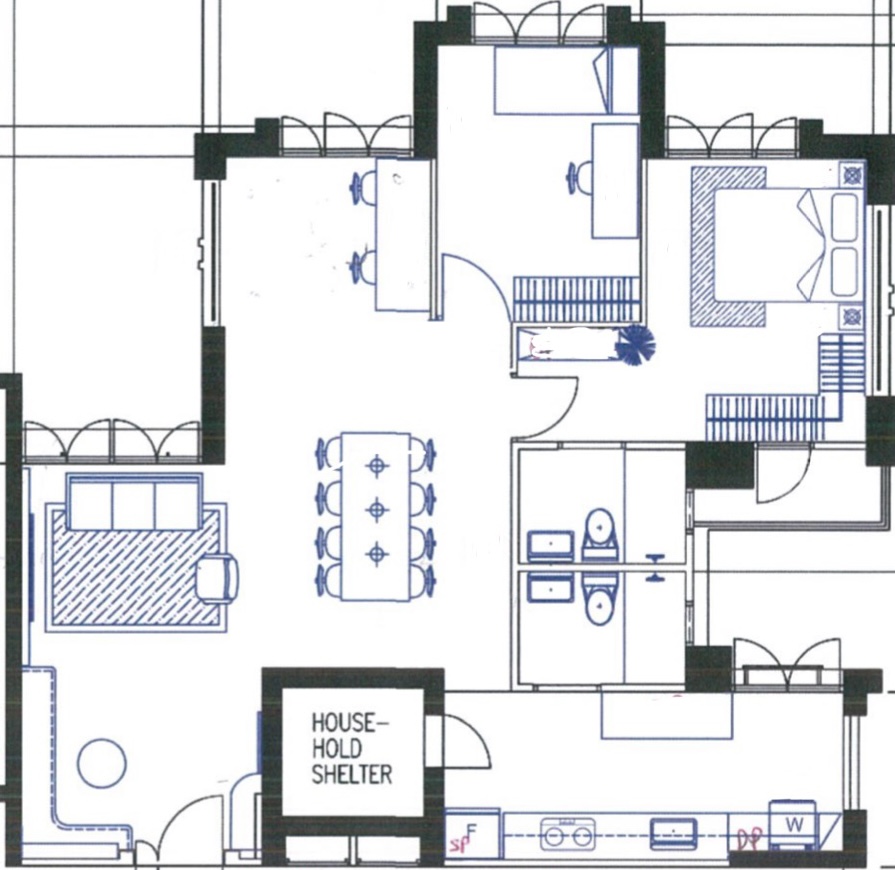 Inside a Warm & Welcoming Resale Flat | Central Region - Blue-drawn house layout with labeled rooms, Multi-functional living