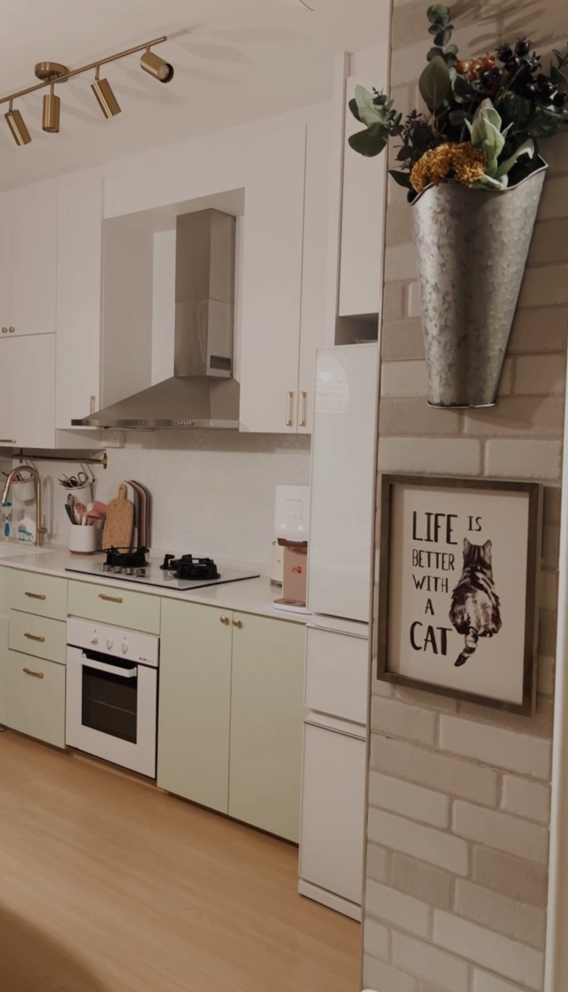 Welcome to our cosy and humble 5-room BTO :)  - modern kitchen, minimalist design, white cabinets, light wood flooring