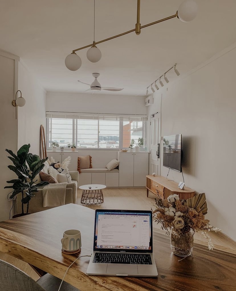 Our cozy, self-designed, odd-shaped home - Modern living room, cozy nook, minimalist decor, natural light, comfortable