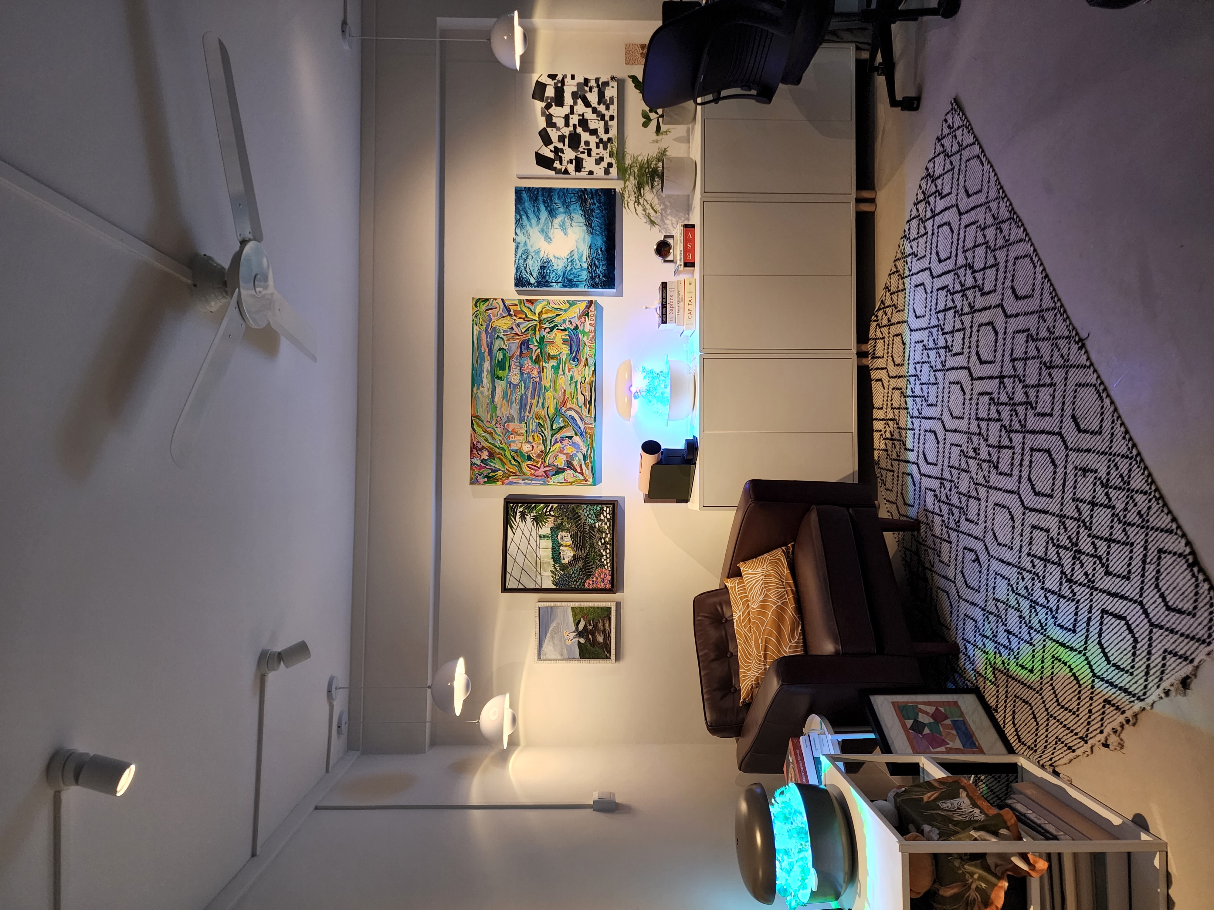 Monochromatic Everton Park home meant for hosting! - Modern living room, contemporary decor, artistic paintings, abstract