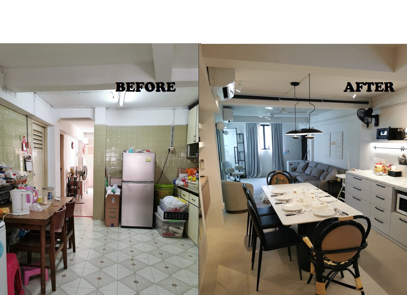 Dining room features & hidden doggy door - Kitchen before renovation, Kitchen after renovation, Kitchen clutter, Kitchen