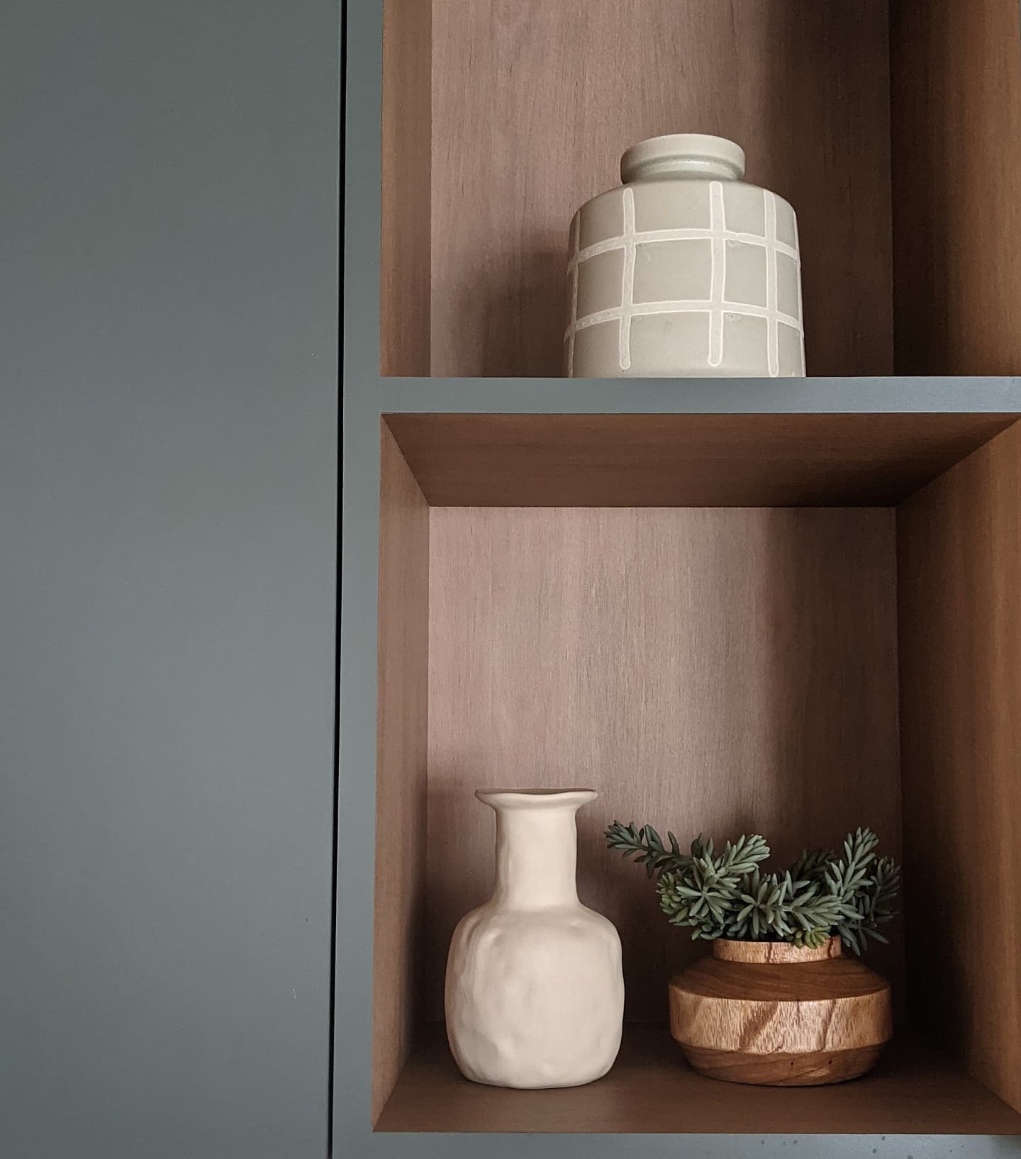 Our Kitchen | The pièce de résistance - vase, wooden shelf, minimalist design, ceramic vase, white vase, interior decor