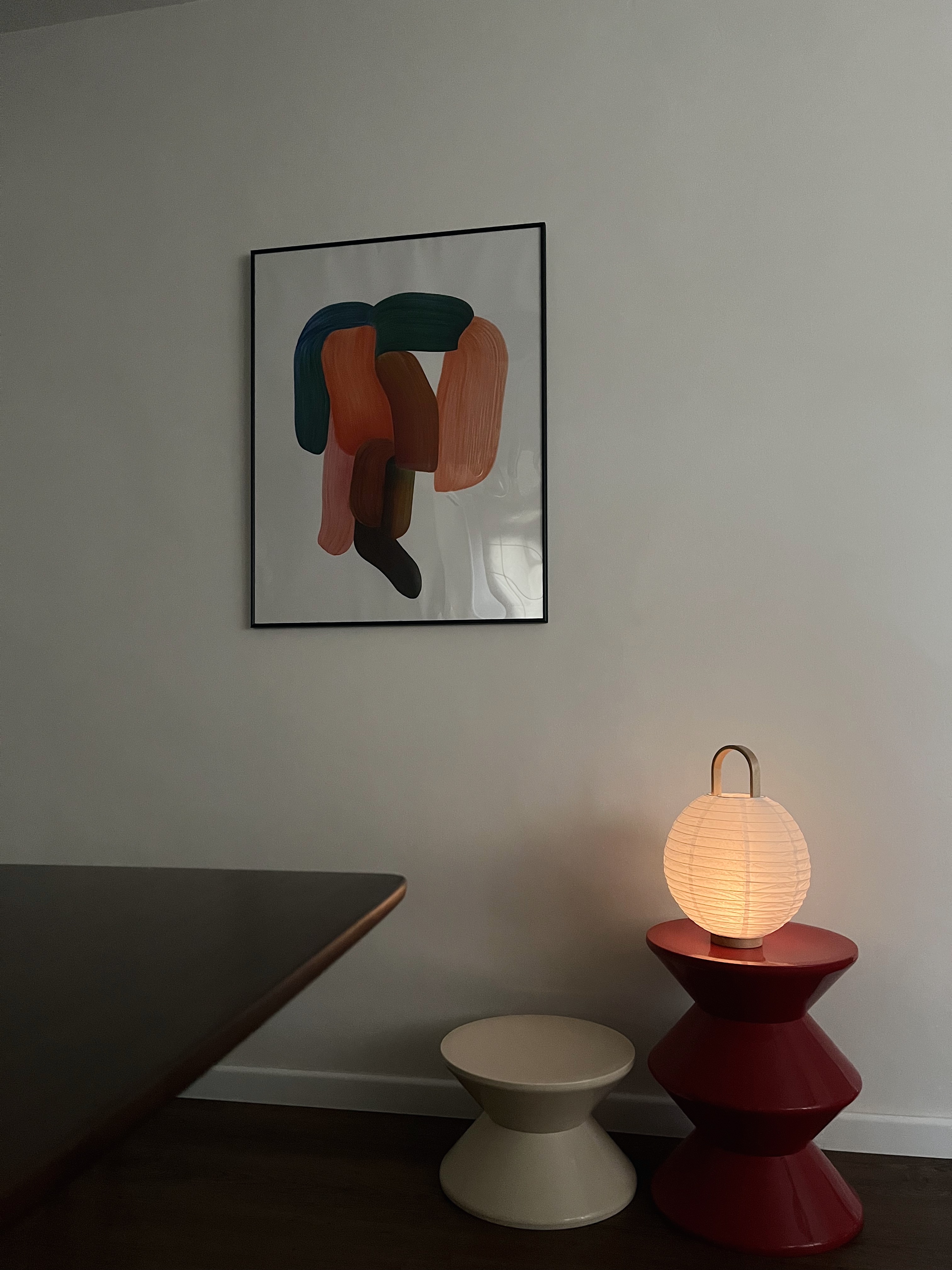 Purposefully Designed Dining Spaces for Dining & Admiring  - modern minimalist interior, abstract painting, geometric shapes