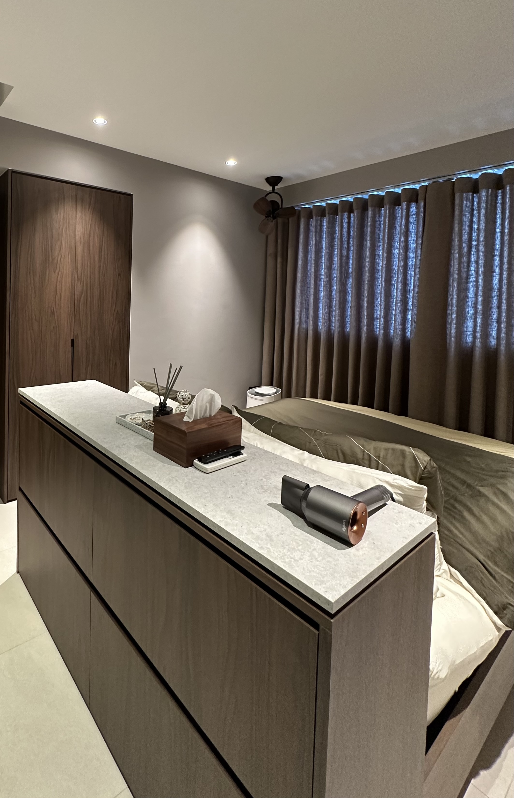 where the mind & body recharges 😌 - modern bedroom, minimalist design, sleek cabinetry, large window, soft lighting, neutral