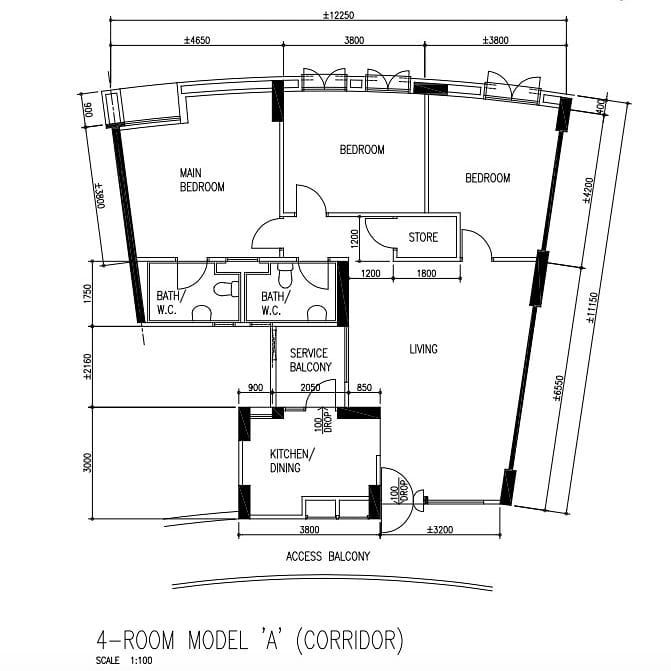 Sneak peek to Hominghumans - 4-room model 'A' (corridor), 1:100 scale, bedrooms, bathrooms, living room, kitchen, dining