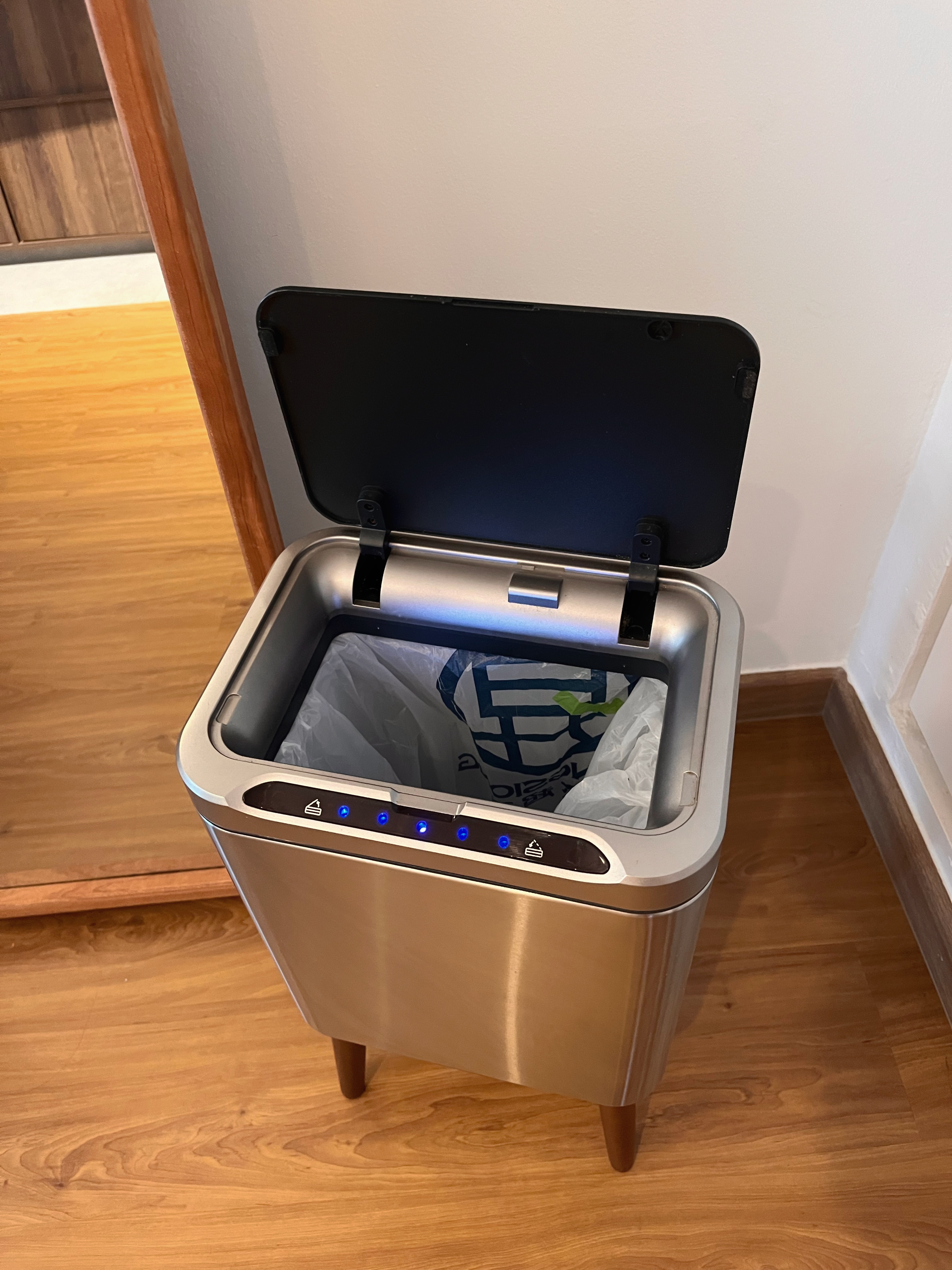 Favourite home purchases 6 months in! (Part 1) - smart trash can, modern kitchen, stainless steel design, open lid, trash