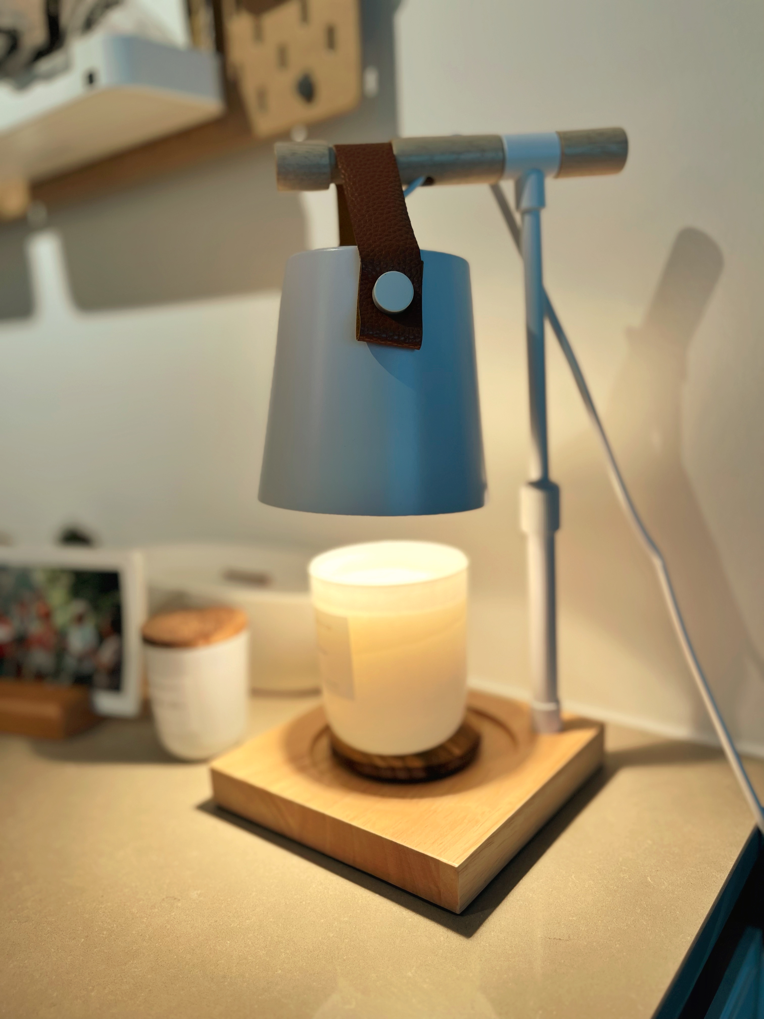 Favourite home purchases 6 months in! (Part 1) - blue desk lamp, wooden candle holder, soft ambient light, modern decor, cozy