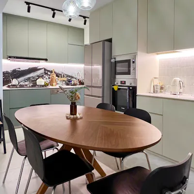 Customer home photo 21: Dining area in front of our 4 room BTO open kitchen