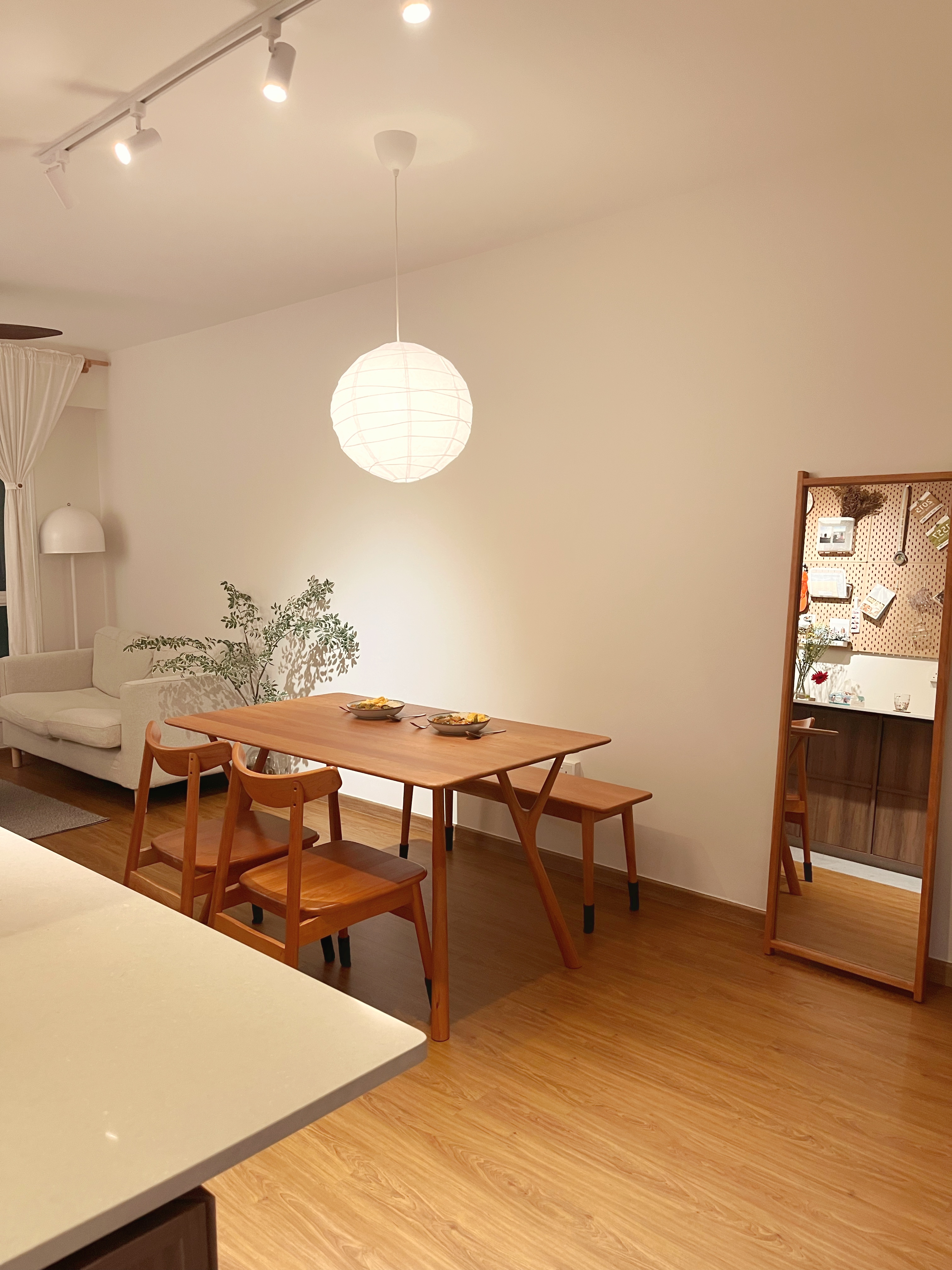 Cosy dining area set up - Taobao + Ikea only! - Modern minimalist dining room, cozy living space, warm lighting, wooden