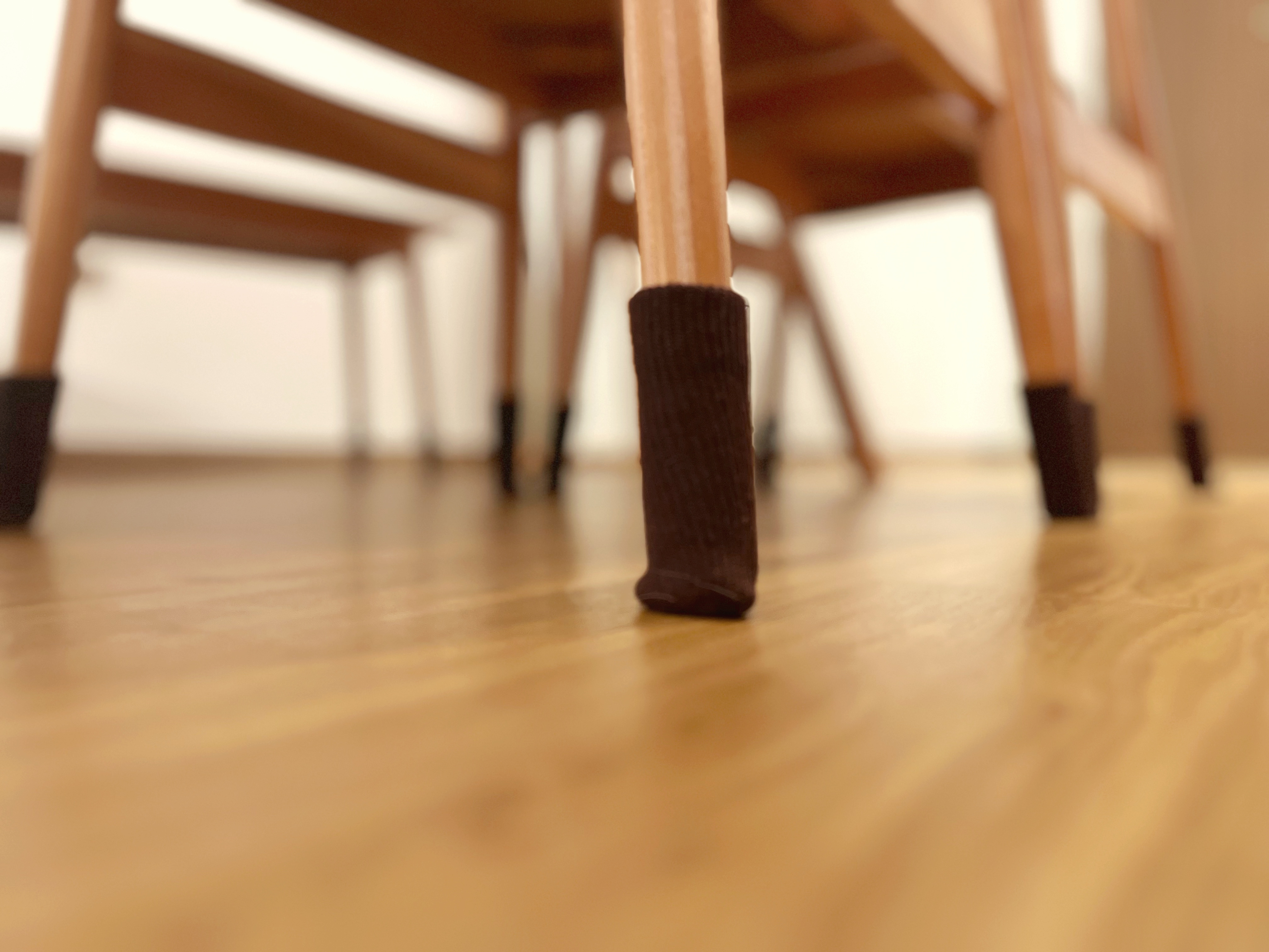 Cosy dining area set up - Taobao + Ikea only! - wooden floor, blurred background, wooden chair legs, brown cushioned