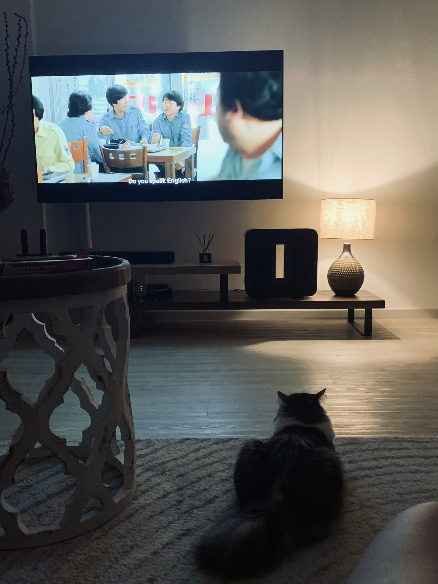 The wrong TV rack came but we tried to make it work