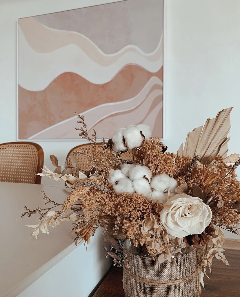 Where conversation happens - vintage autumn floral arrangement, rustic bouquet, natural elements, dried flowers, cotton