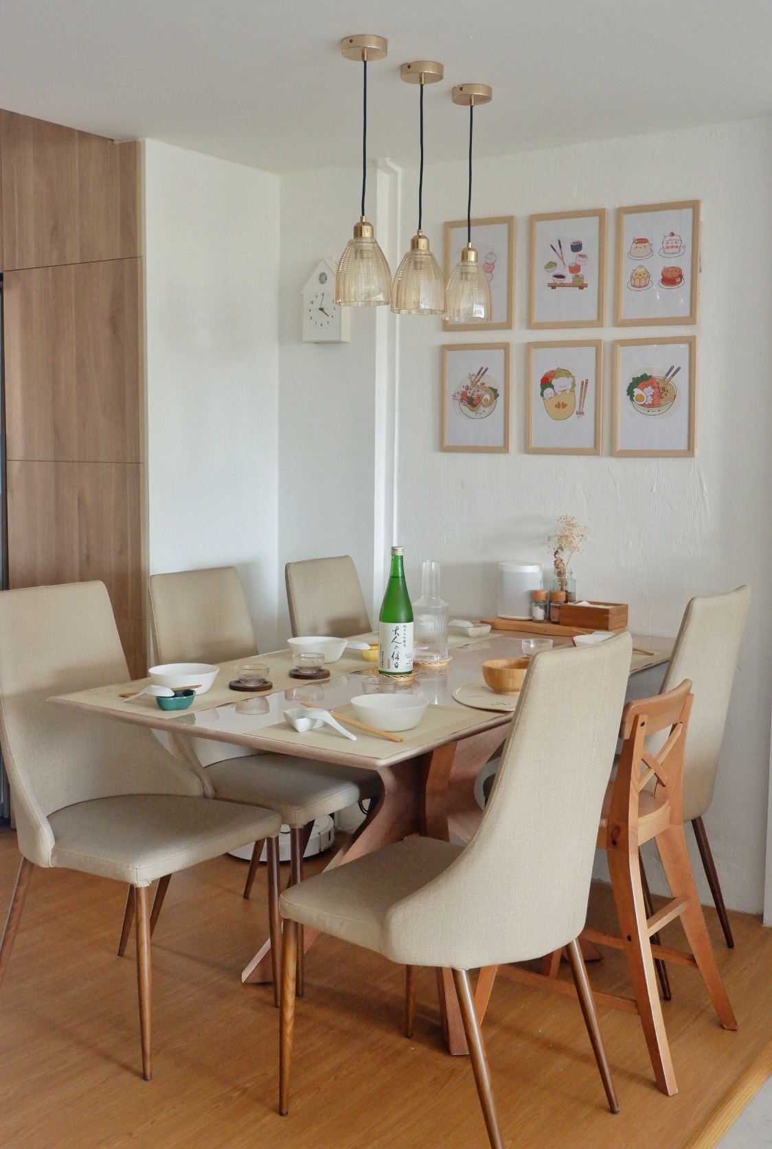 Classy Dining Area For All Things Sumptuous - Modern dining room with minimalist design, wooden dining table, beige