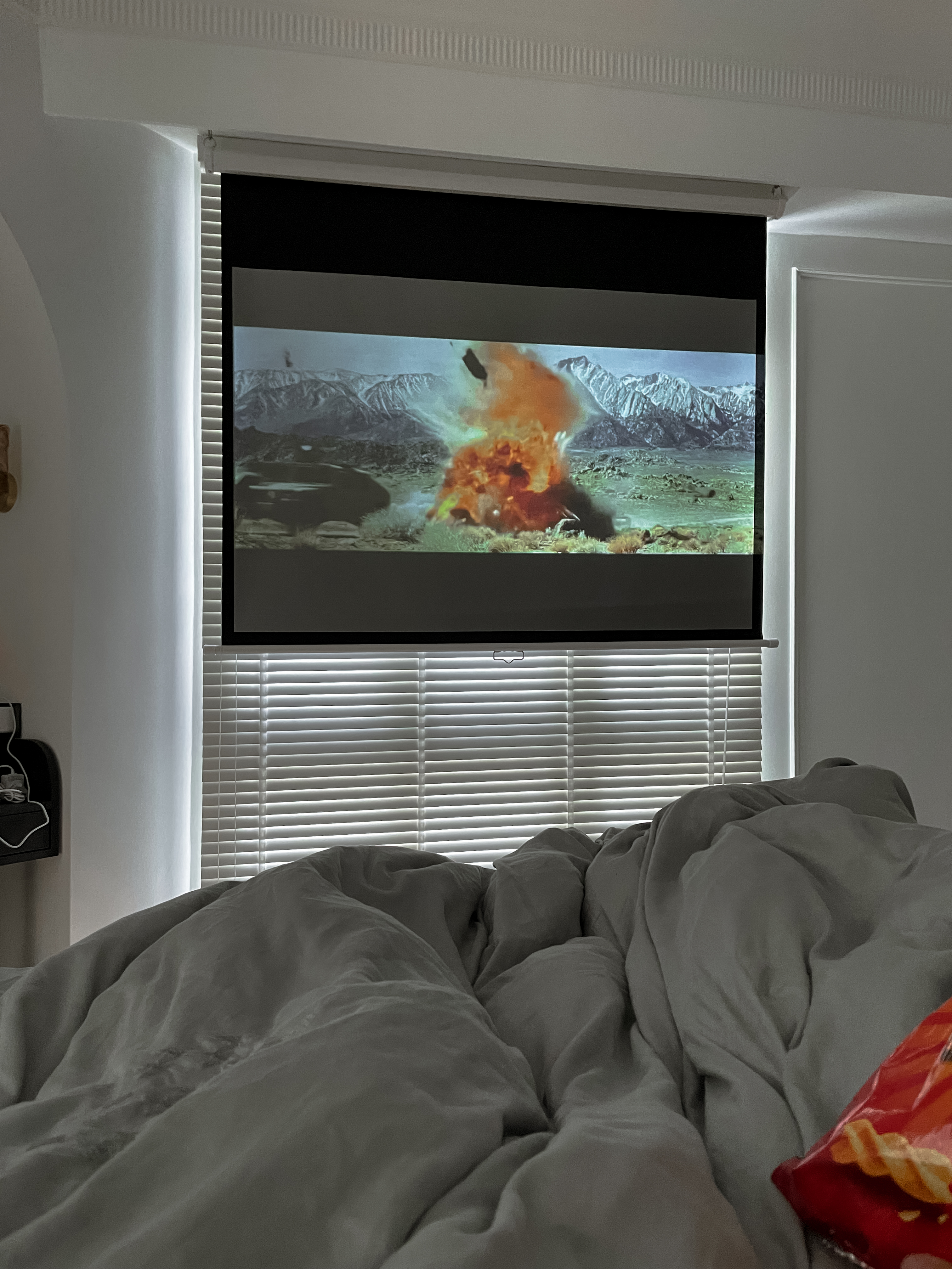 From Ordinary to Extraordinary: Our Master Bedroom Makeover - Bedroom, movie screen, animated film, explosion, mountains