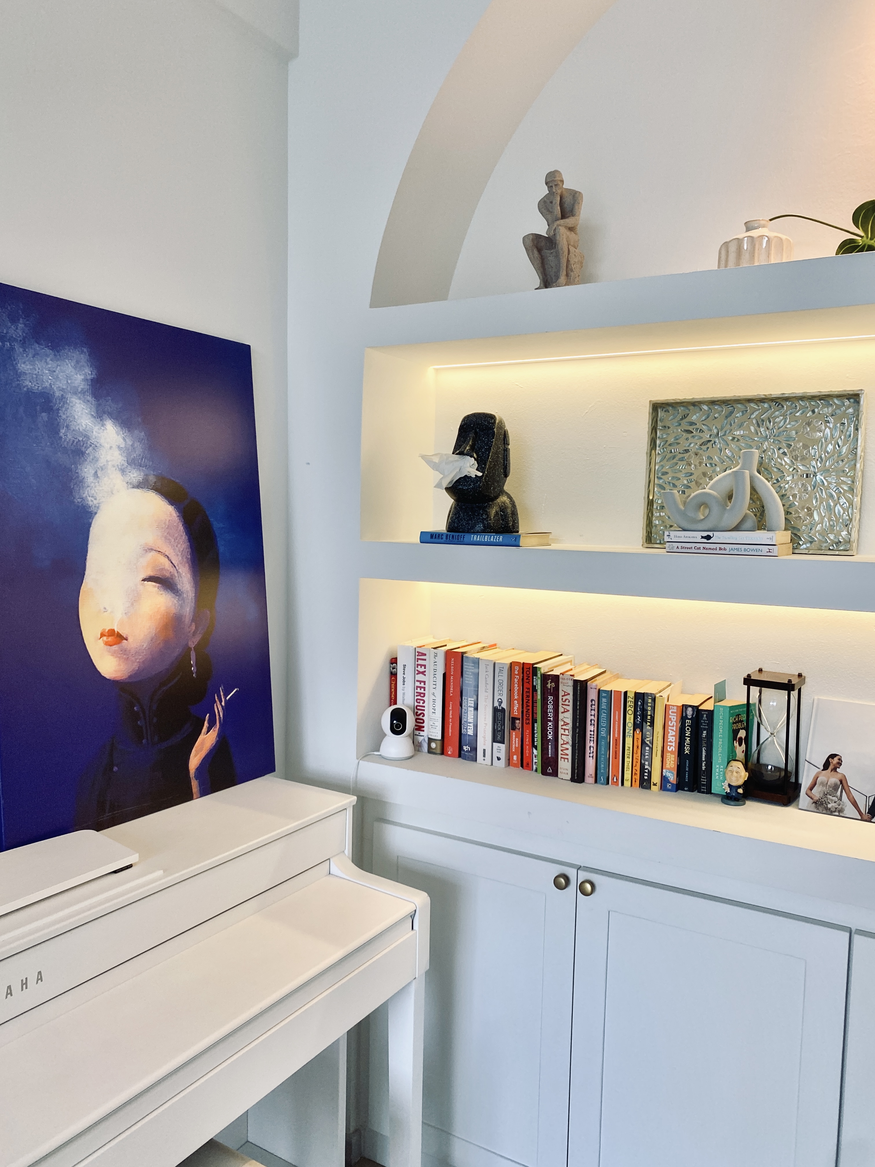 Cozy corner with our favourite things  - Artistic piece, minimalist decor, modern art, abstract painting, bookshelf, books