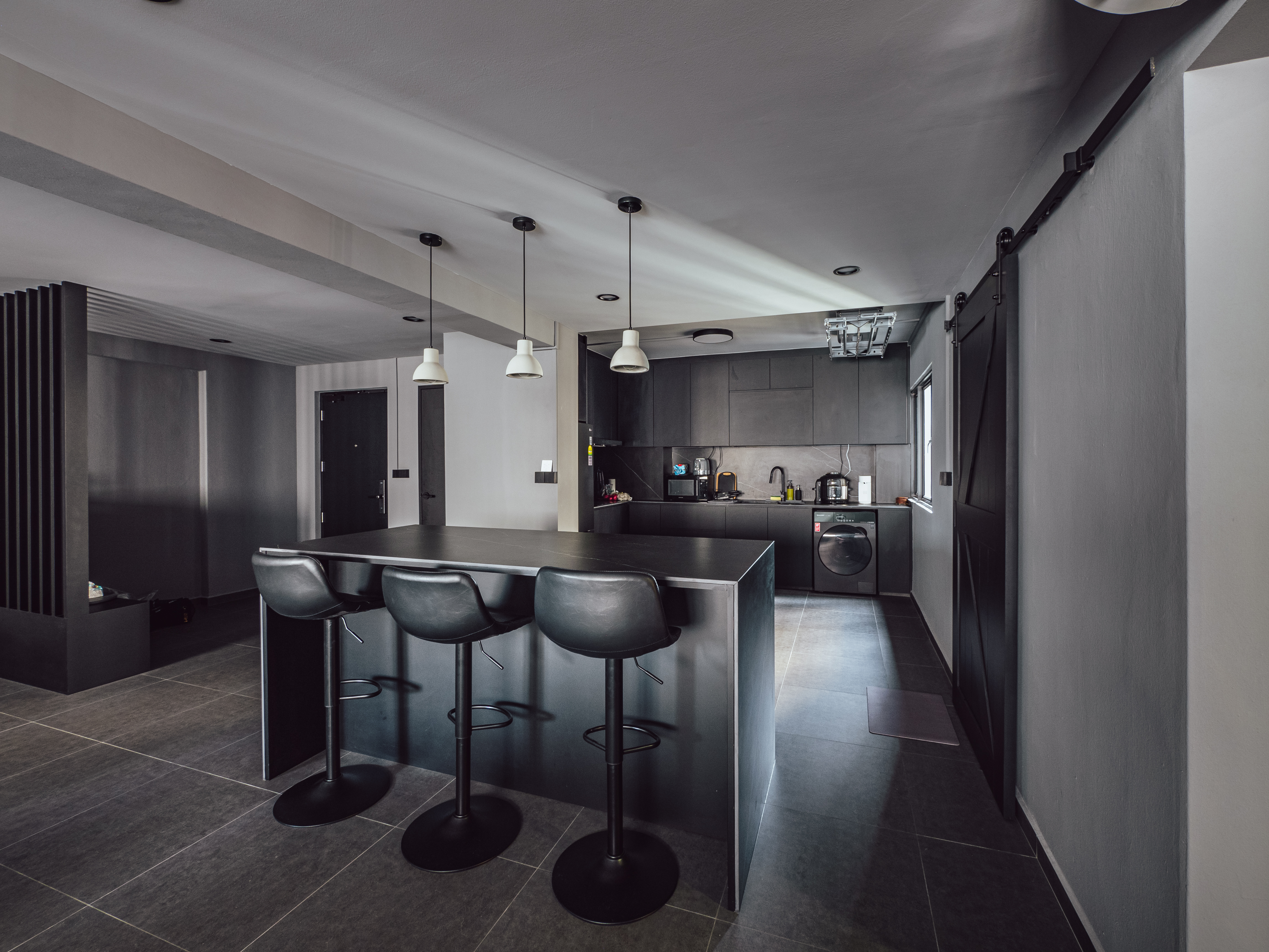 Our laundry area (it's just a corner) - modern kitchen, sleek design, minimalist style, contemporary decor, black