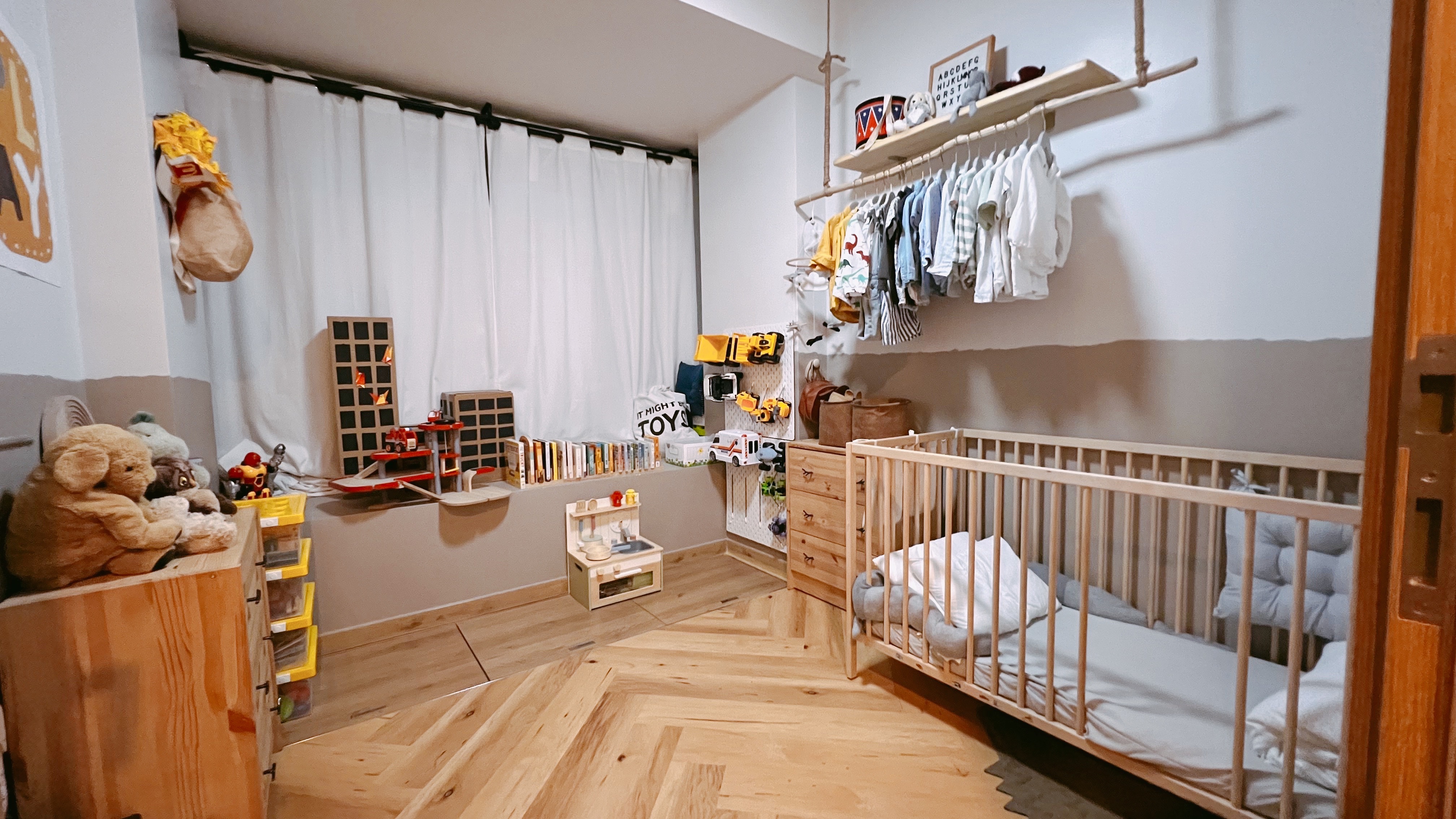 Welcome To Our Two Year Old’s Crib! - Wooden crib, wooden floor, nursery room, baby furniture, wooden dresser, wooden