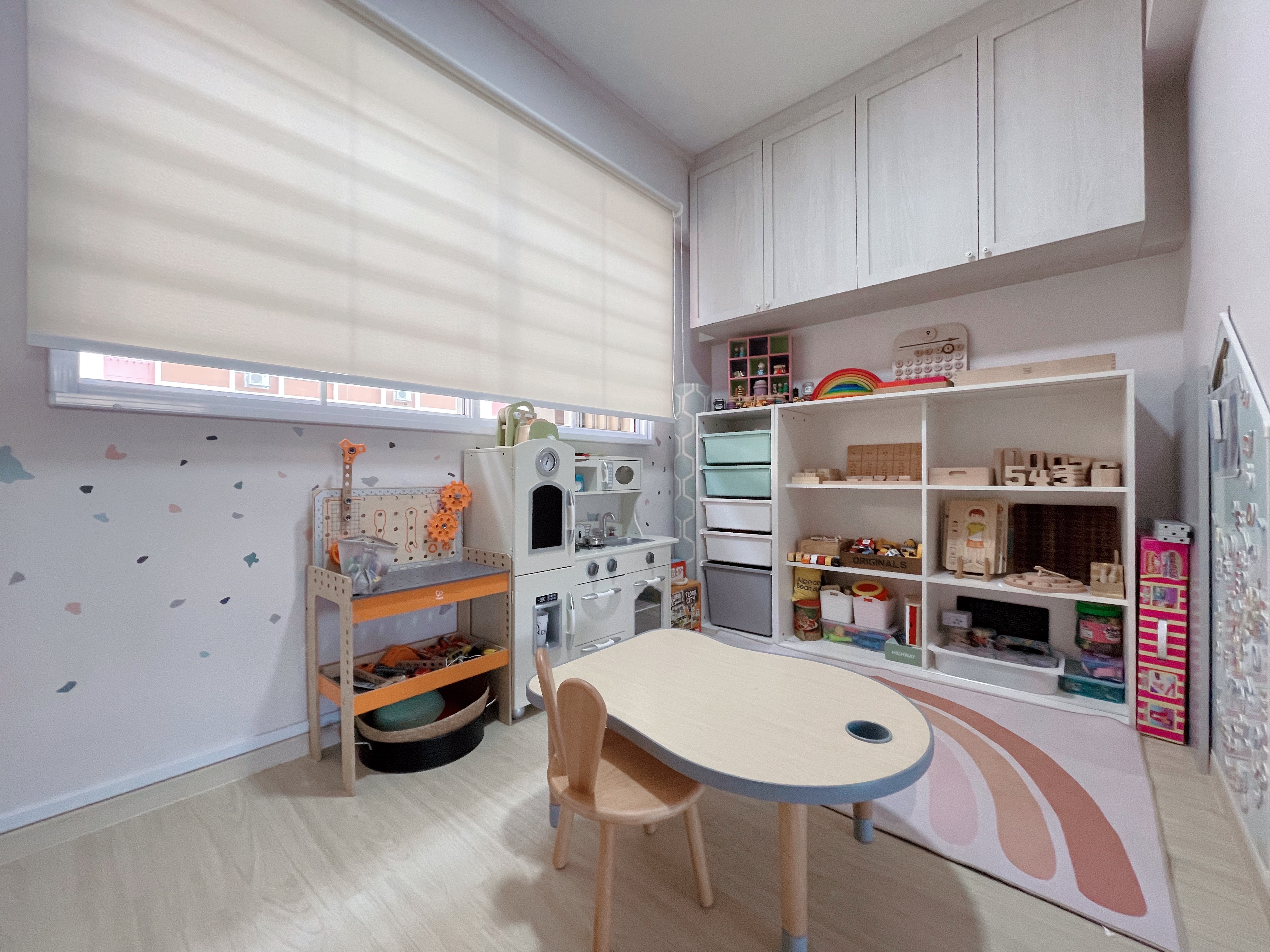 Montessori-inspired play corner - playroom, child's room, nursery, kitchen, play area, toy kitchen, storage, play kitchen
