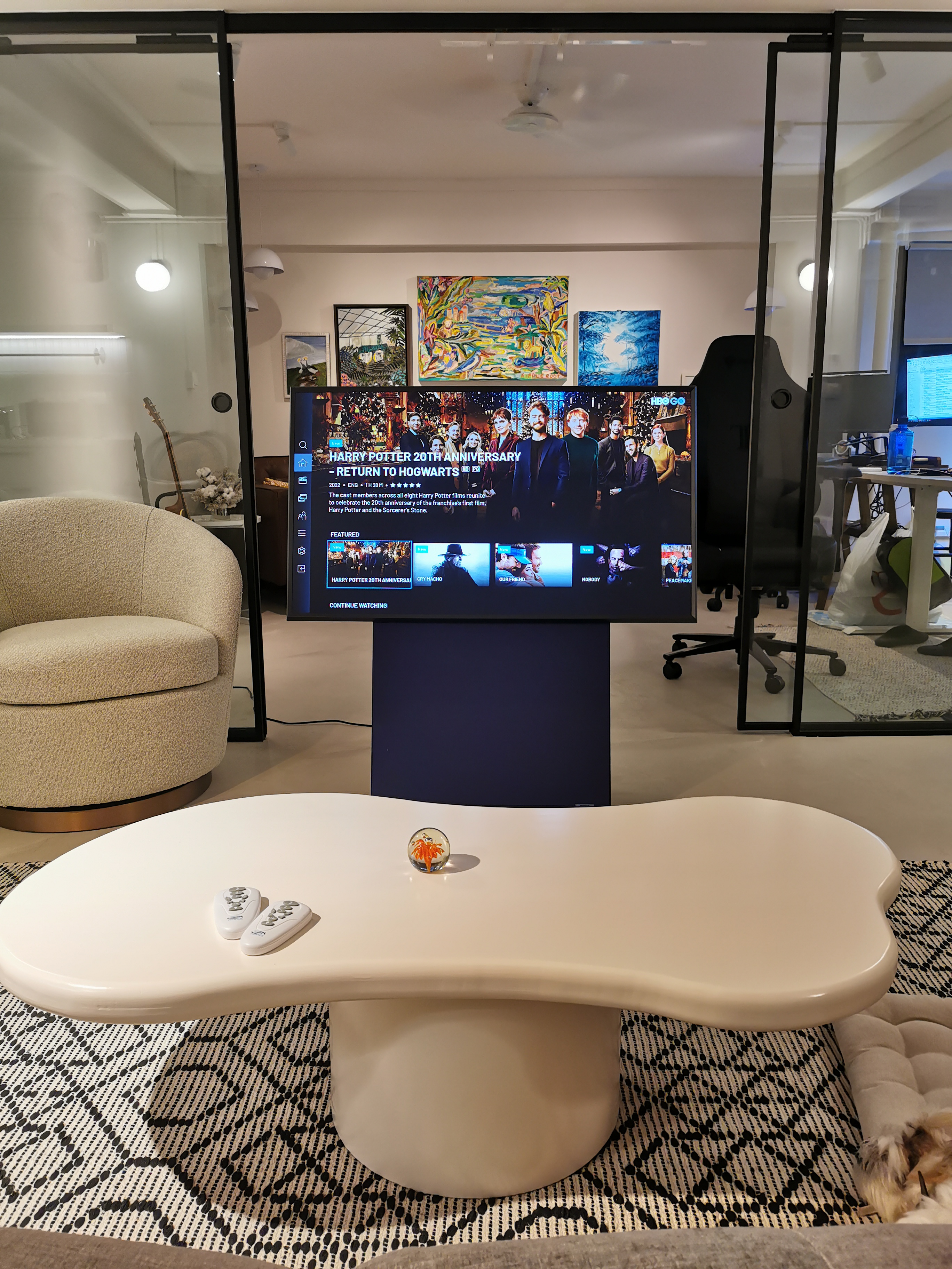 Study room or plant paradise? - 20th anniversary Harry Potter celebration, HBO Go streaming, modern living room, beige