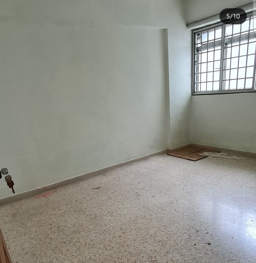 Transform a 4 rm HDB resale flat to a lovely home - Empty room with plain white walls, Light-colored speckled floor, Small