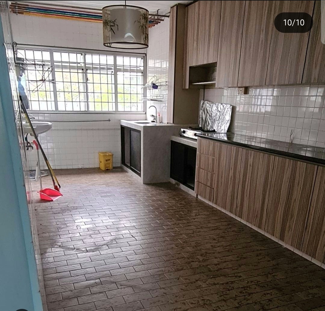 Transform a 4 rm HDB resale flat to a lovely home - Kitchen with brick flooring, modern cabinetry, stainless steel