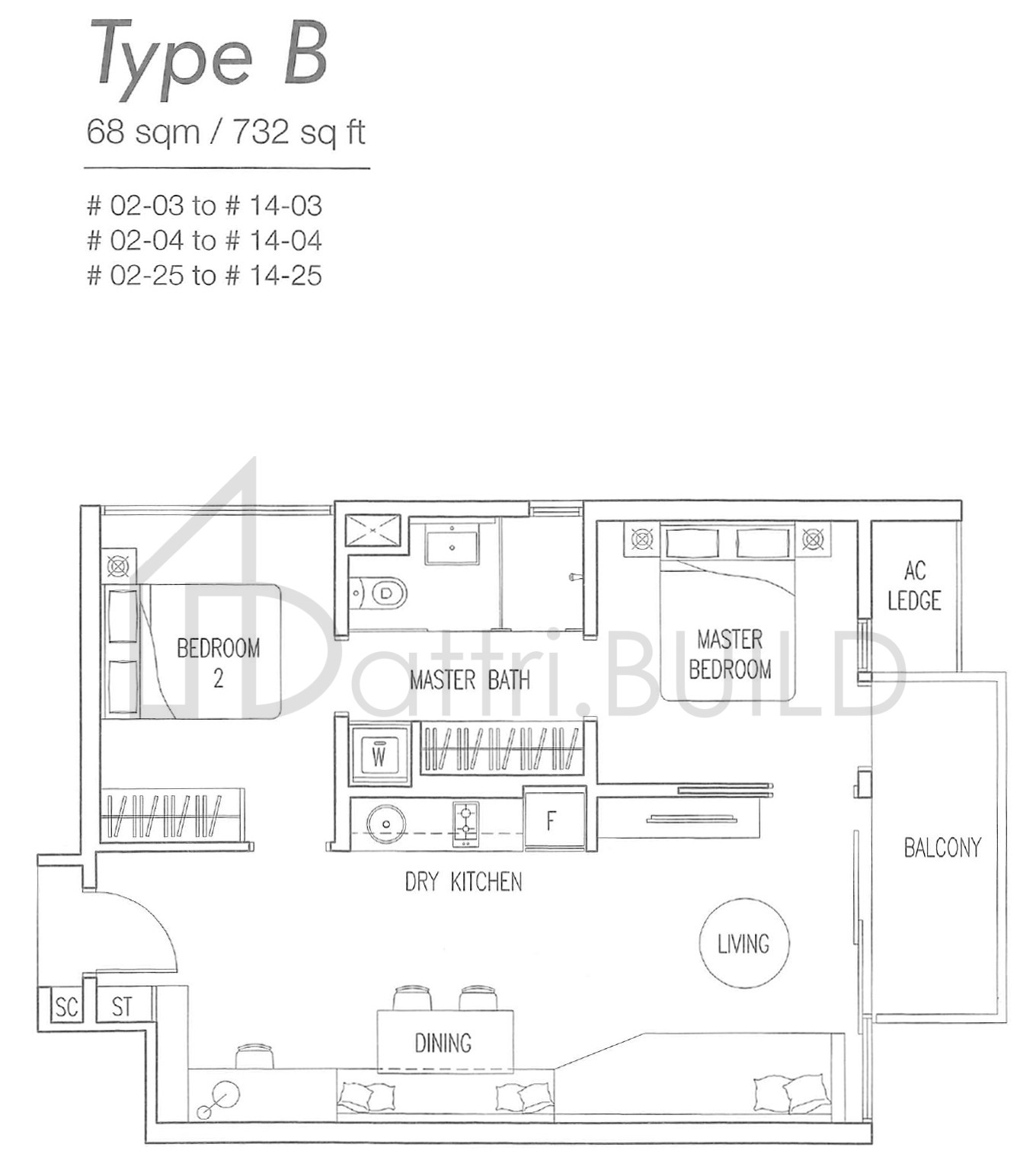 Self-Designing A Bold Vibrant 2-Bedder With a 23K Budget - 68 sqm / 732 sq ft, Type B apartment, 02-03 to 14-03, 02-04 to