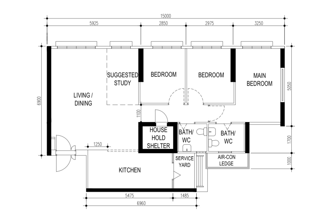 Modern Coastal & Bright 5-Room BTO With Lots Of Curves - Living area, dining area, study, bedrooms, main bedroom, kitchen