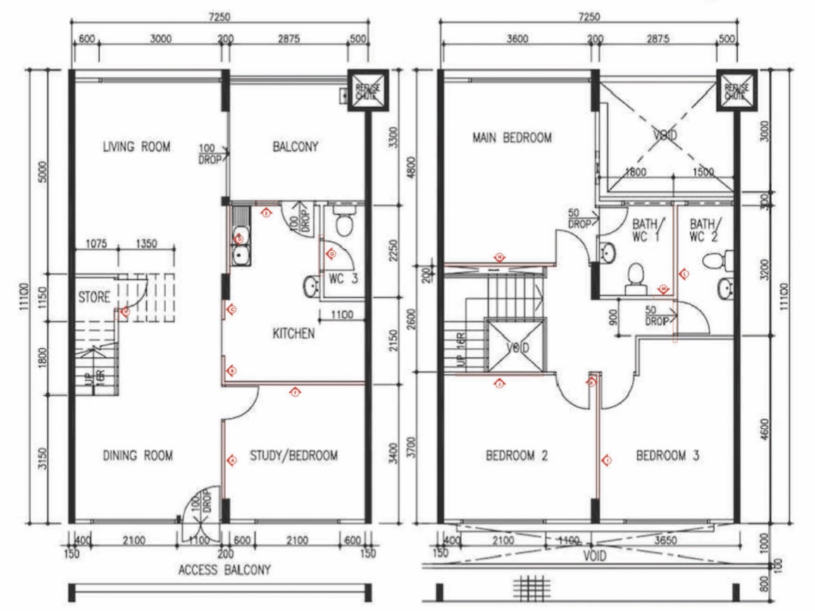 An executive maisonette, deconstructed and reassembled - Living room, dining room, study, bedroom, kitchen, bathroom