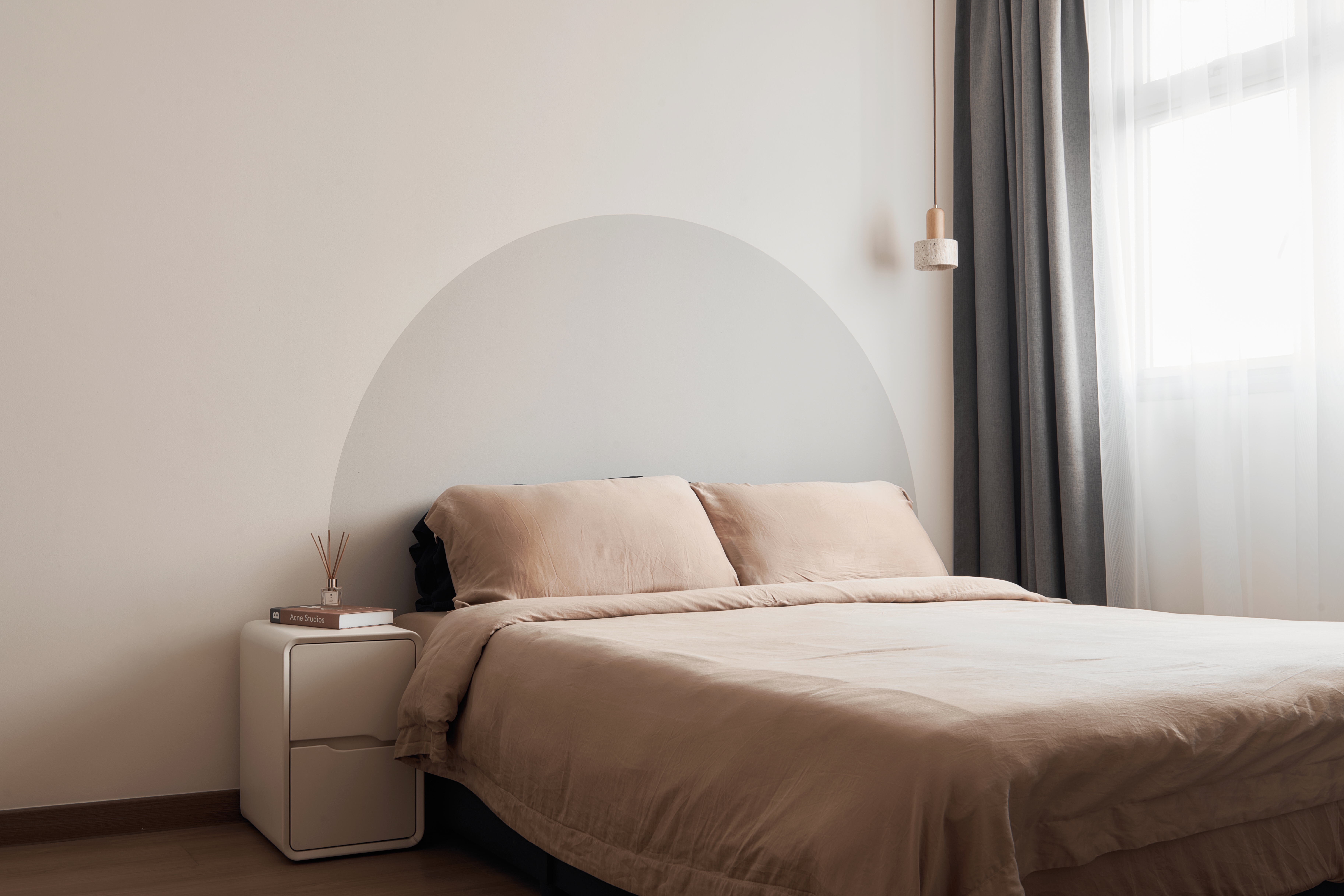 Farmhouse x Japandi - Cosy & Airy 4-room BTO - Minimalist bedroom with neutral tones, soft natural light streaming through