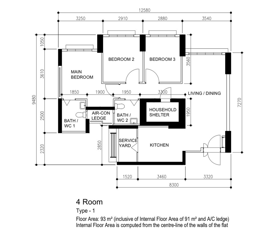 Farmhouse x Japandi - Cosy & Airy 4-room BTO - 4 Room Type 1, Floor Area 93 m² (including internal floor area of 91 m² and