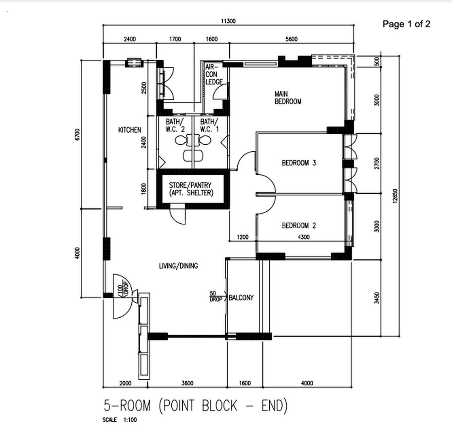 Sleepy & Cozy 5-room Resale | Mid-Century Boho Reno <40K - 5-room layout with detailed room sizes and dimensions, 11300