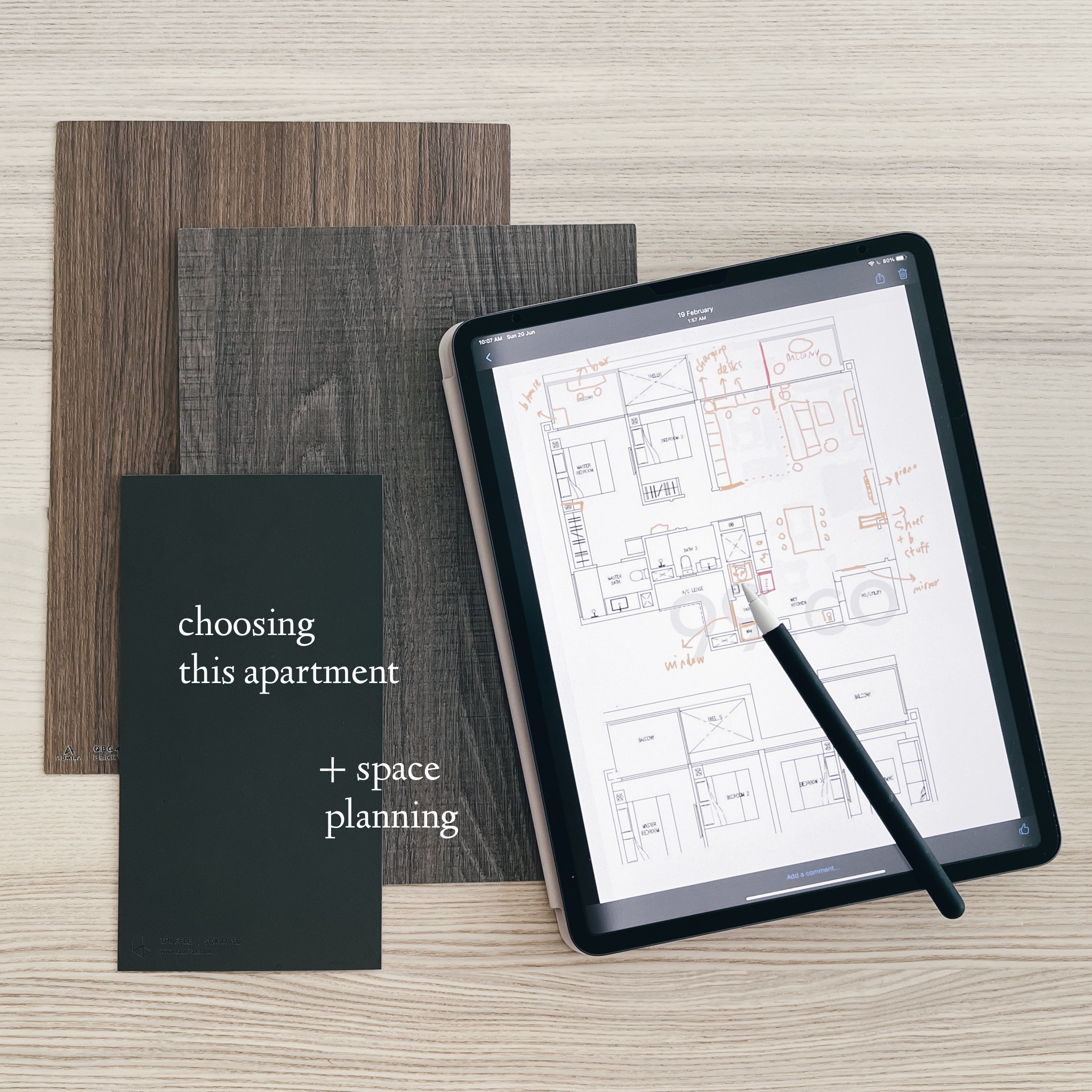 Maximising 1,109sqft - Our open-concept space planning - Interior design planning, Apartment layout design, Sketching and