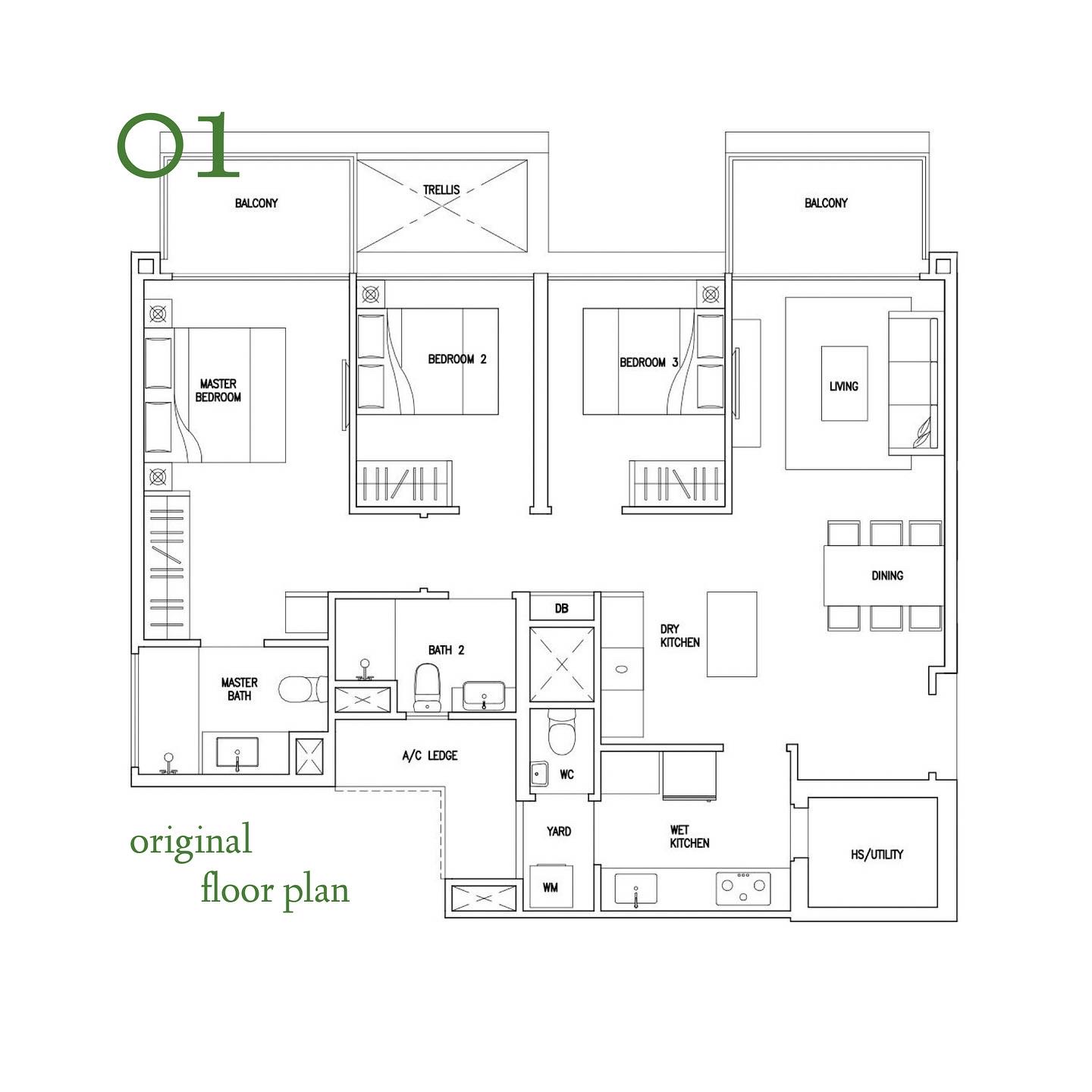 Maximising 1,109sqft - Our open-concept space planning - master bedroom, master bath, balcony, living room, dining room
