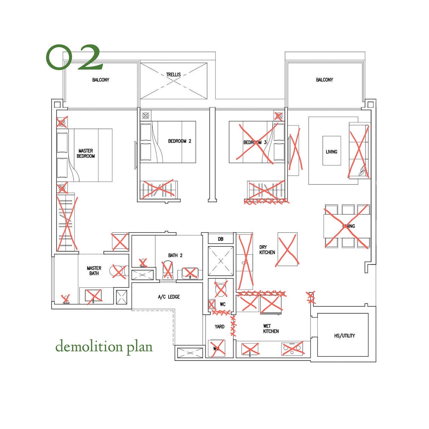 Maximising 1,109sqft - Our open-concept space planning - master bedroom, master bath, balcony, trellis, bedroom 2, bedroom 3