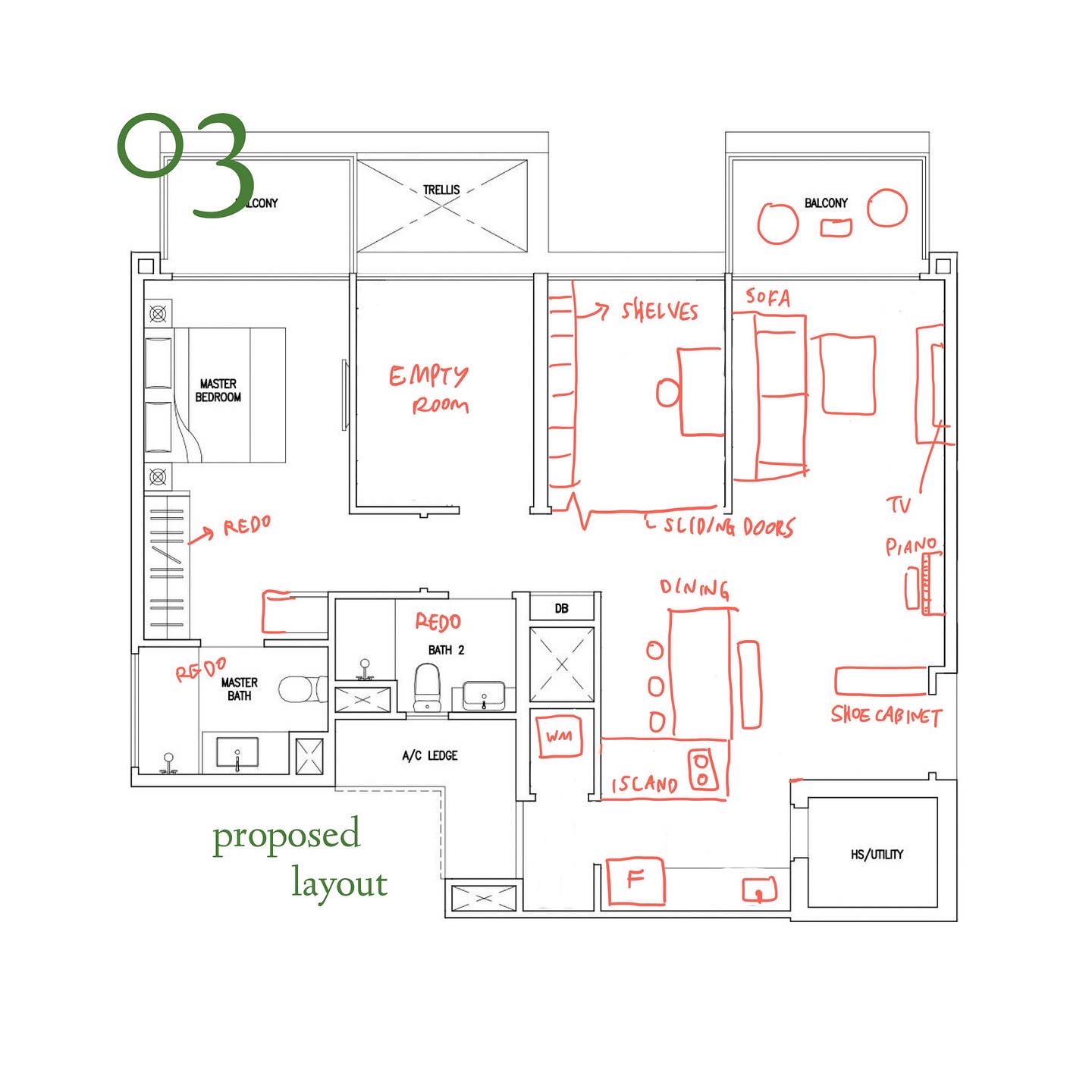 Maximising 1,109sqft - Our open-concept space planning - master bedroom, open concept, master bath, redo, empty room, dining