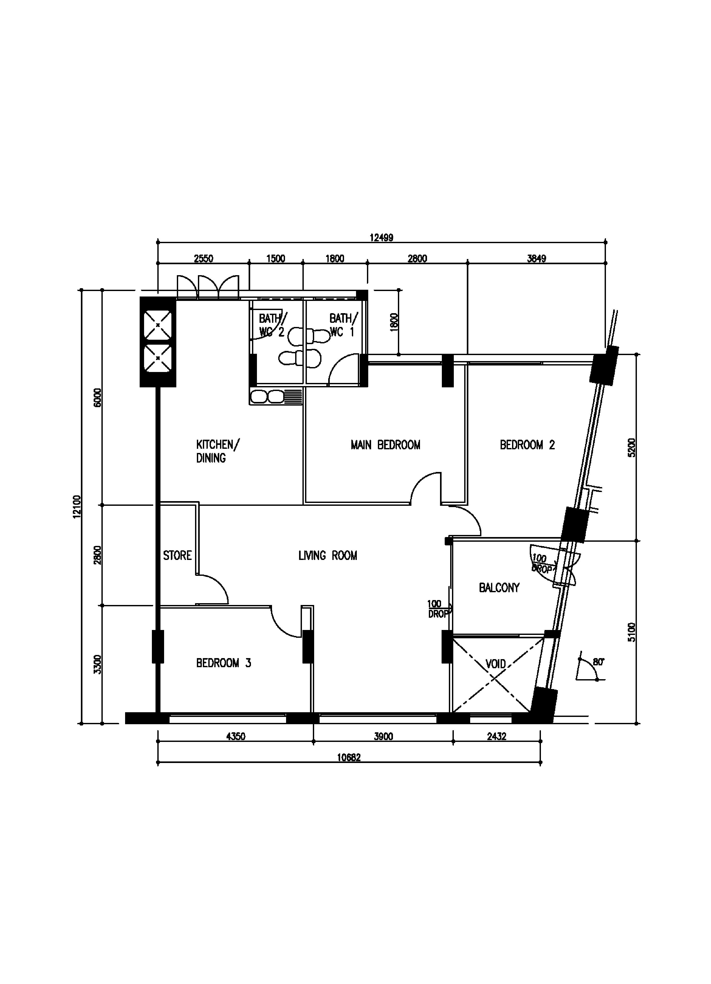 Facelift for a 90s resale flat & its 30y/o marble floors - Kitchen, dining, and living room layout, Bath, WC, and WC