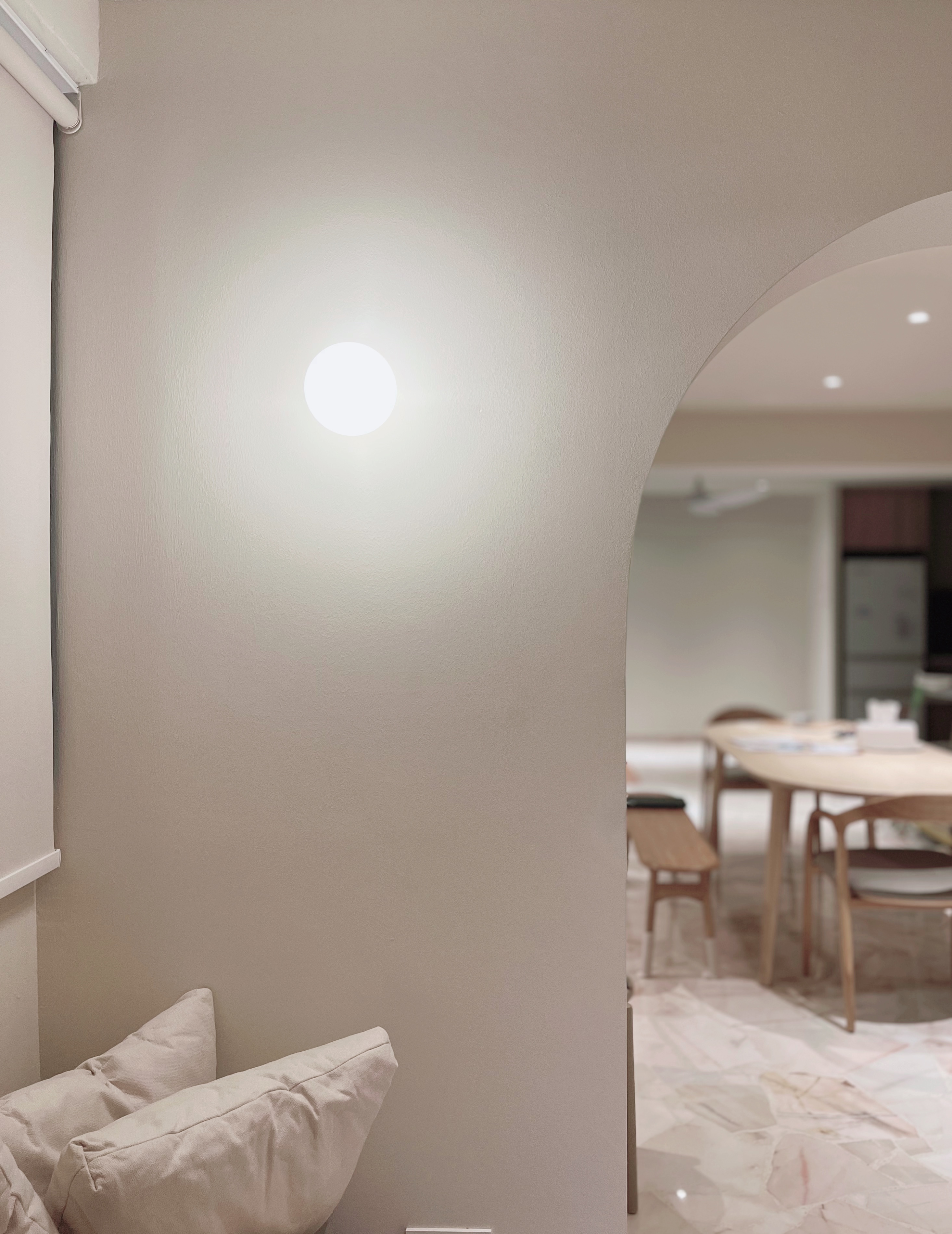 Facelift for a 90s resale flat & its 30y/o marble floors - Wall-mounted light fixture, minimalist design, soft glow, neutral