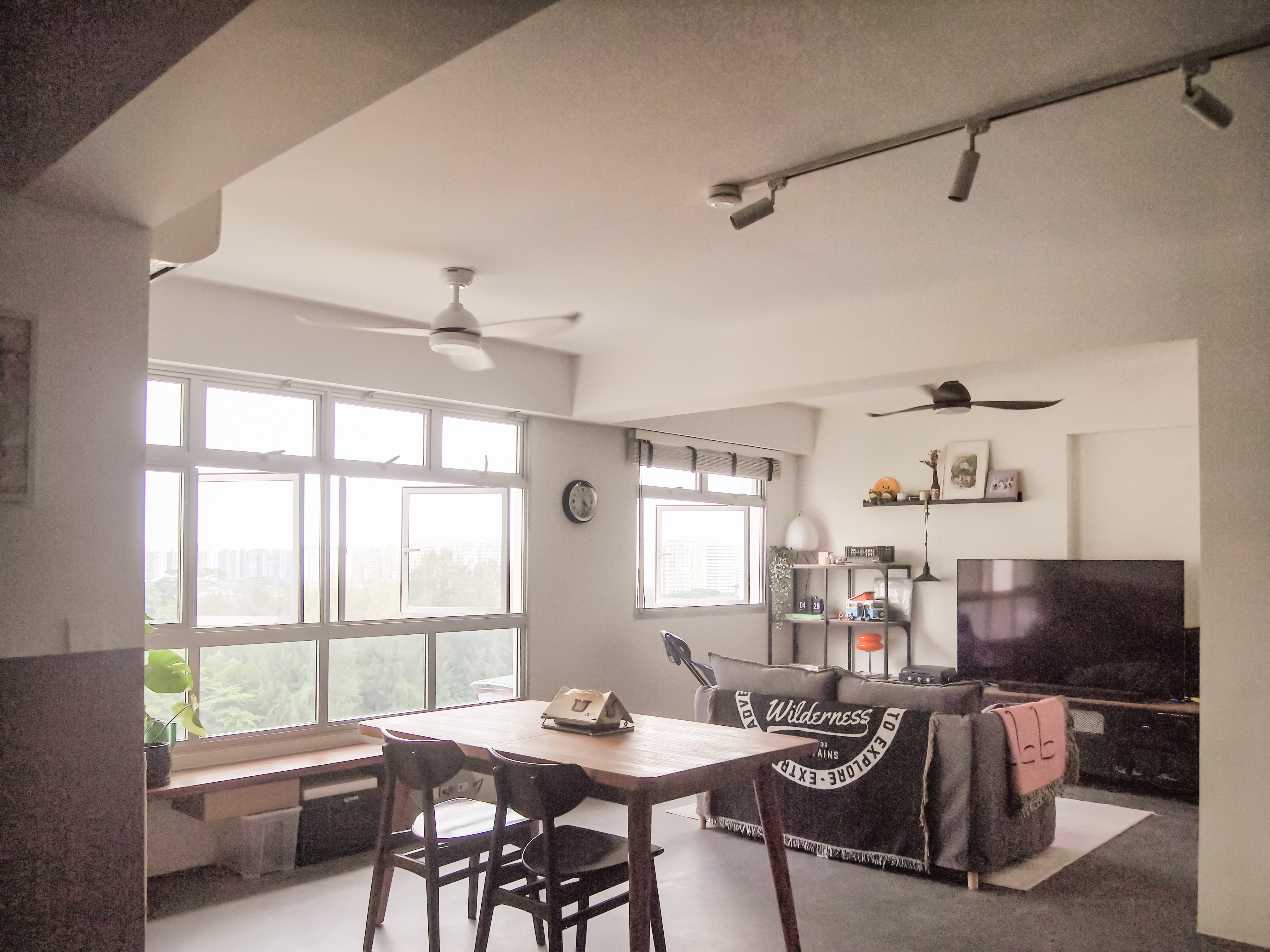 Self-designed open concept 4room BTO at Punggol - Modern living room with large windows, natural light streaming in