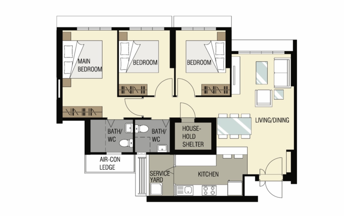 Scandi-industrial city fringe BTO with minimal built-ins - Multi-functional living space with two bedrooms and a living area