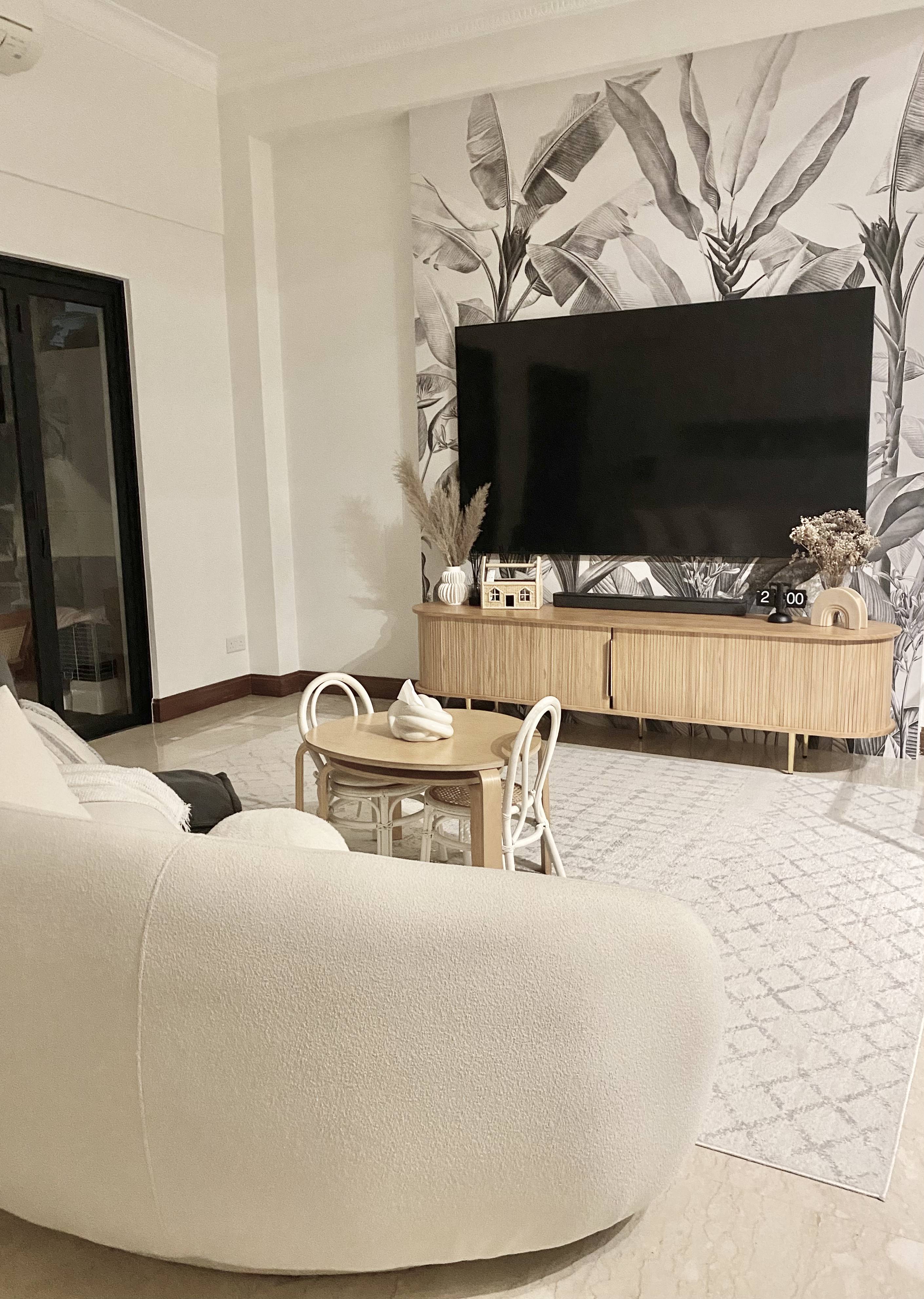 A Black & White Scandi, Peranakan and Colonial-inspired Inter-terrace - Modern living room, minimalist design, large