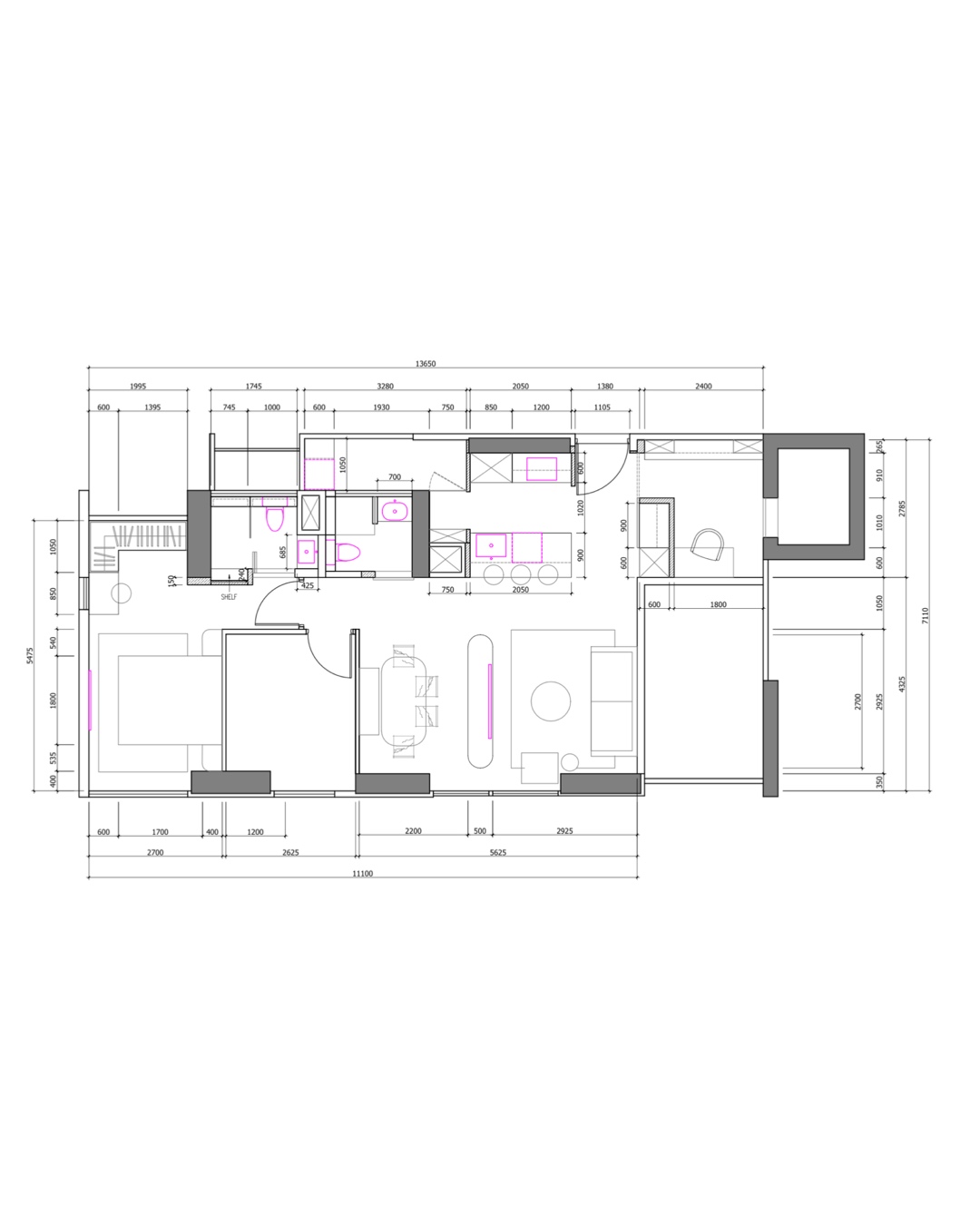 Modern 4-Room Flat with Cosy Lux vibes - Detailed floor plan showcasing a multi-functional living space, Layout design with