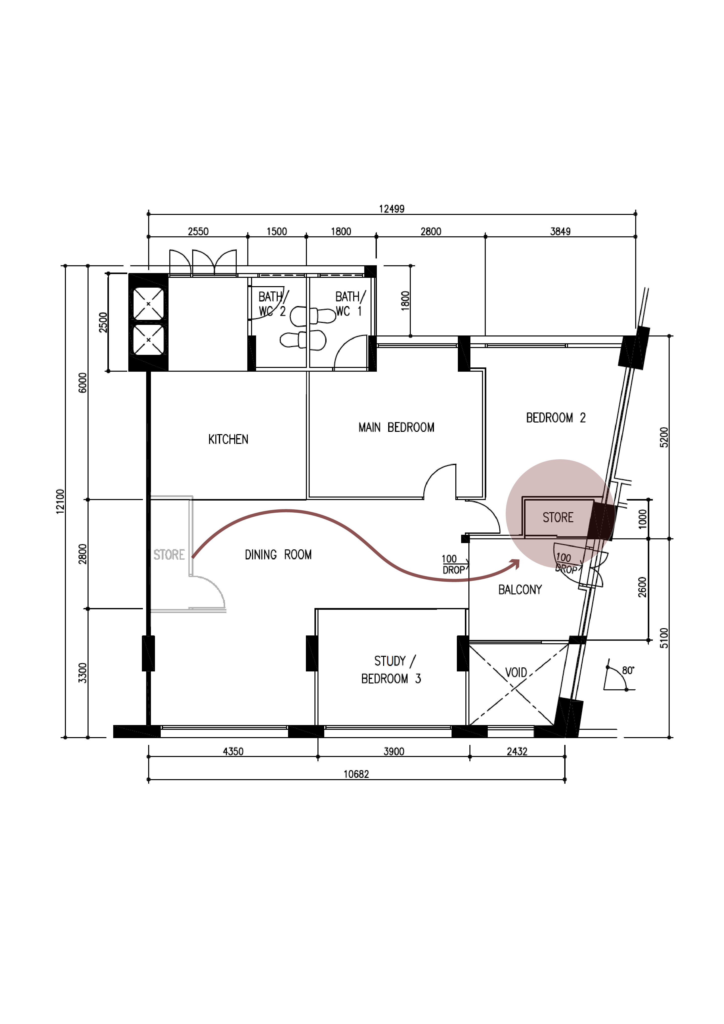 A warm and spacious foyer with a functional twist - Dining Room, Kitchen, Main Bedroom, Study, Bedroom 2, Balcony, Basement