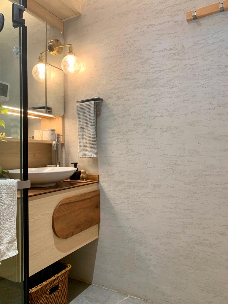 Japanese Inspired Interior | Bathrooms as a space to relax - Wooden vanity, modern design, sleek sink, glass shower door