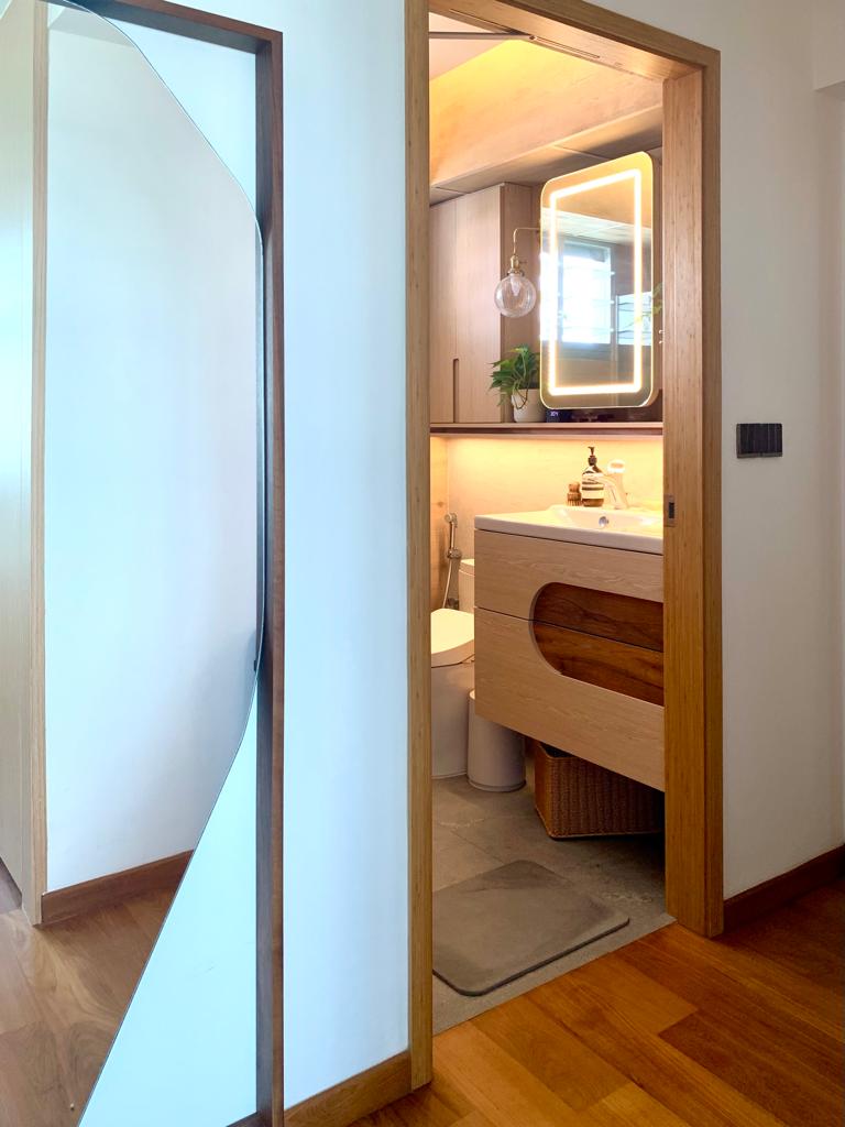 Japanese Inspired Interior | Bathrooms as a space to relax - Wooden bathroom vanity, modern design, illuminated mirror