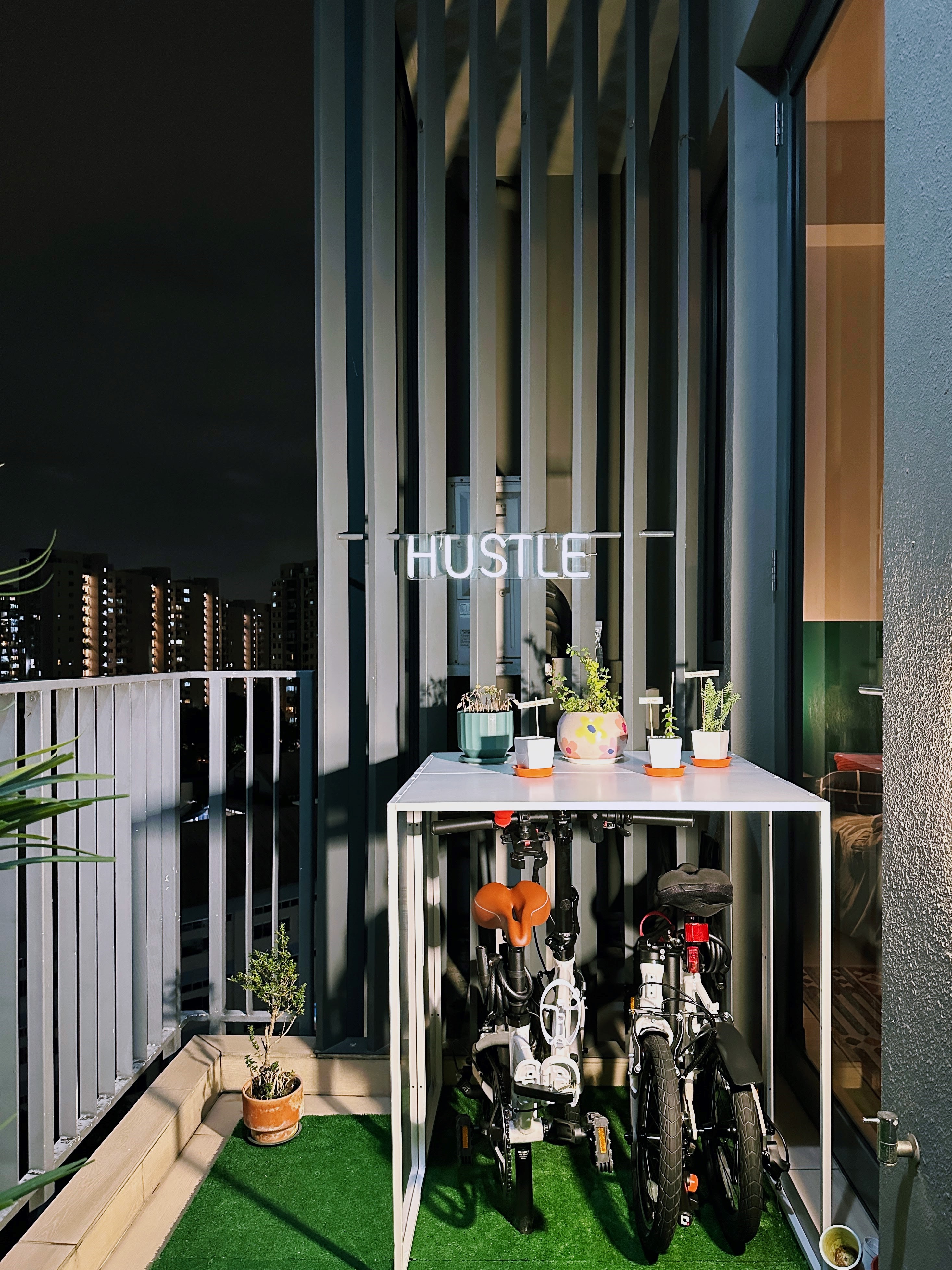 Our Little Garden & Extended Dining Space With Beautiful Sky View - Modern rooftop terrace, urban night scene, vertical