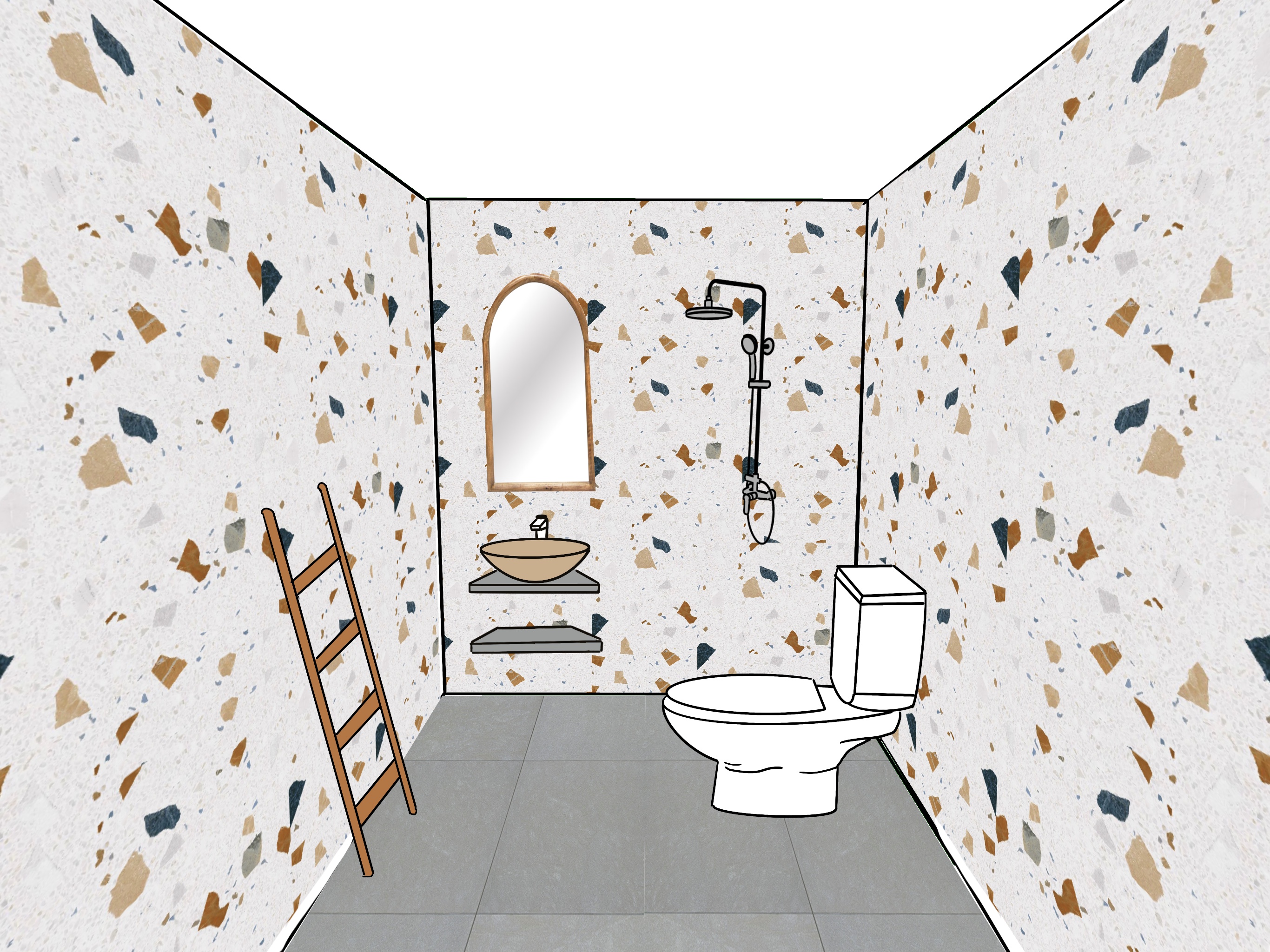 Build Your Own Toilet  - Mosaic-patterned bathroom walls, rustic charm, decorative tiles, modern design, minimalist